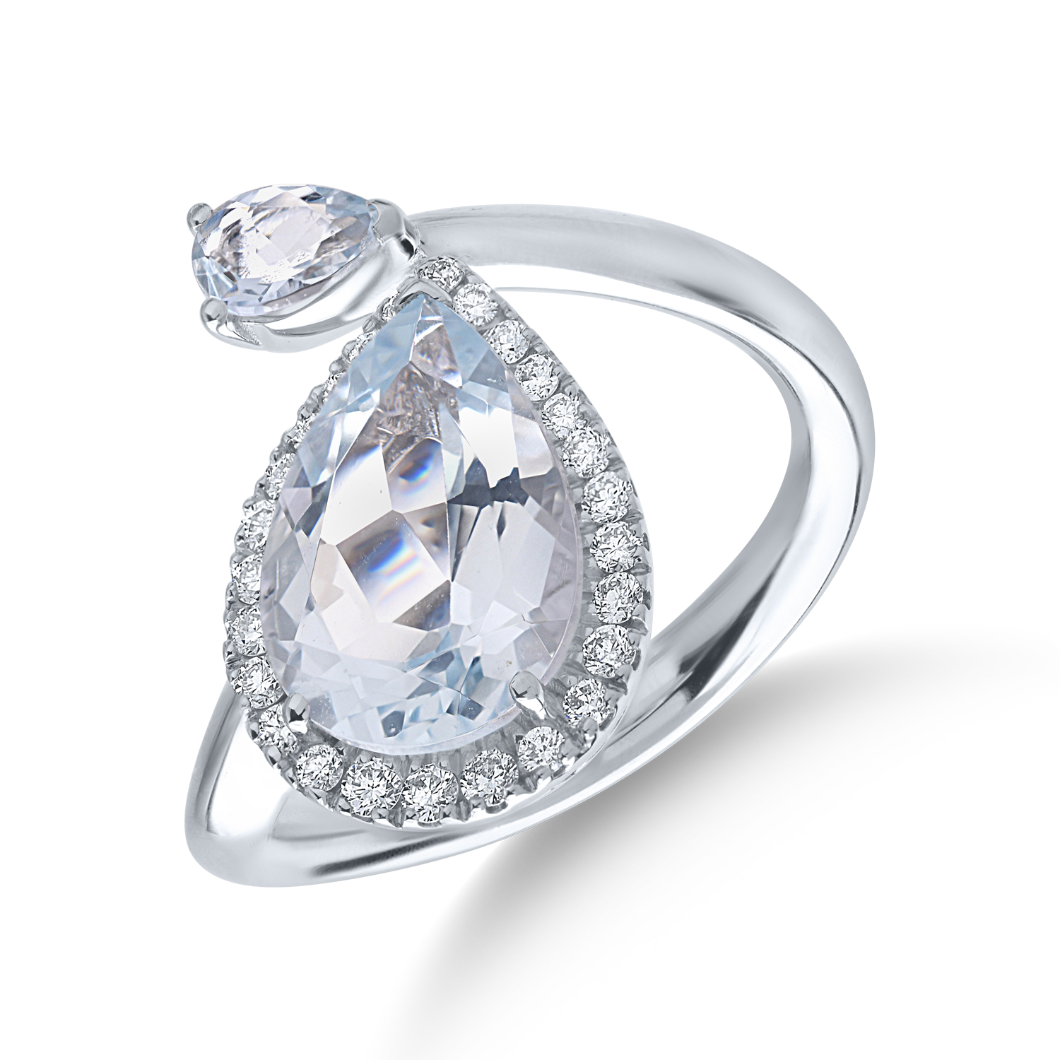 Fehérarany gyűrű 2.89ct akvamarinokkal és 0.24ct gyémántokkal