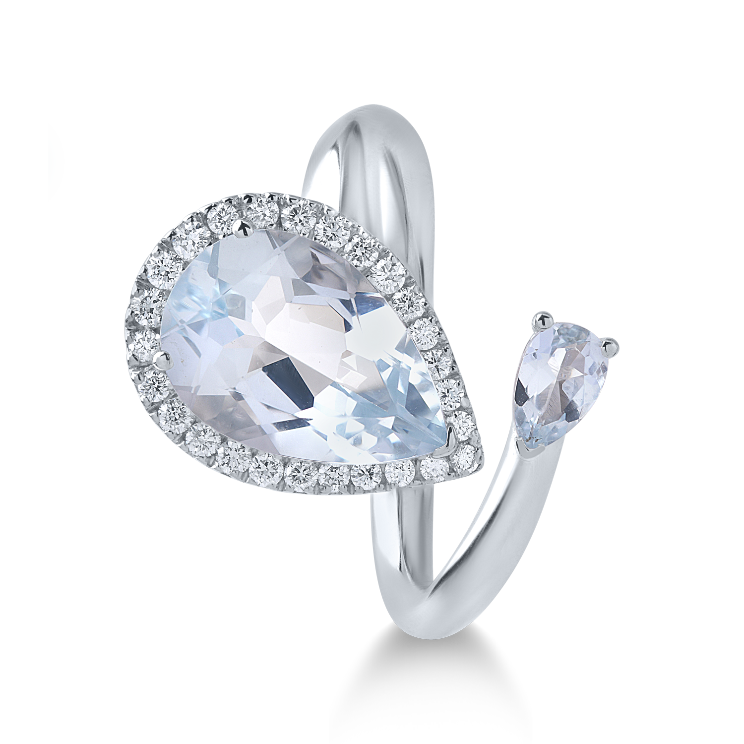 Fehérarany gyűrű 2.89ct akvamarinokkal és 0.24ct gyémántokkal