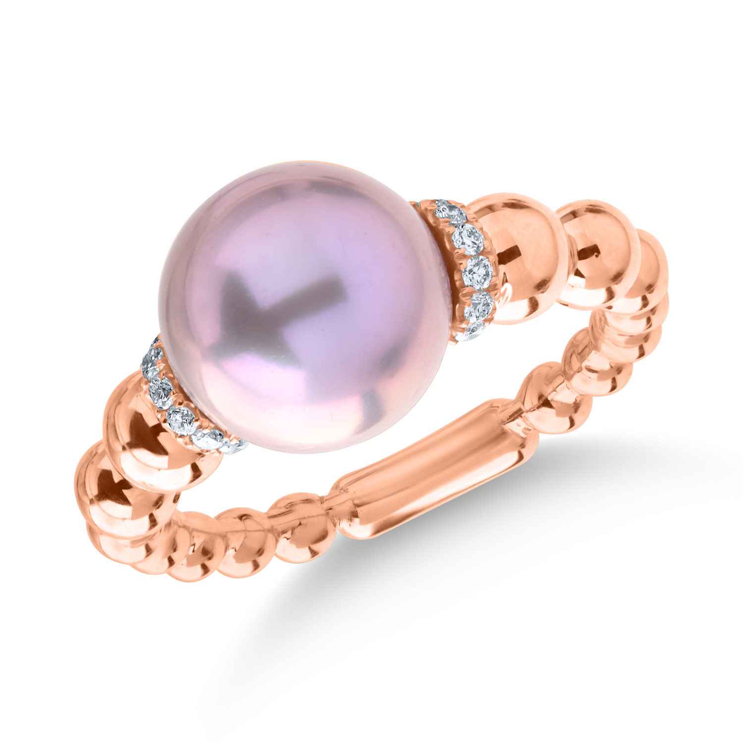 Poze Inel din aur roz cu perla de cultura de 7.8ct si diamante de 0.1ct