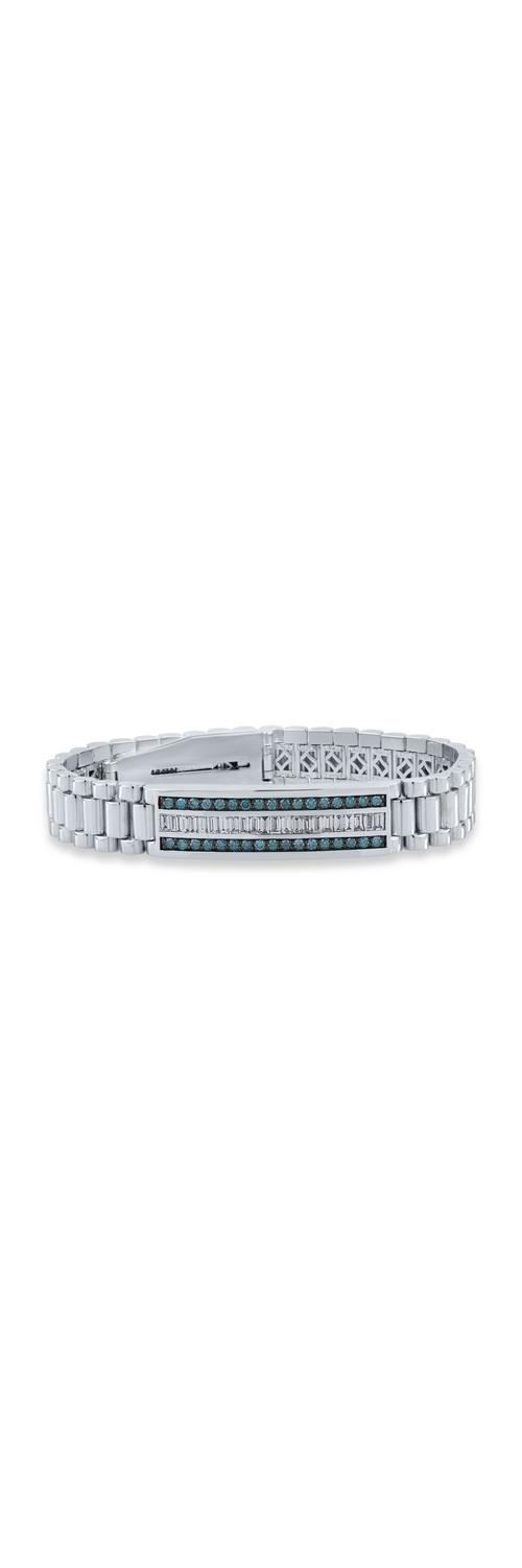 White gold bracelet with 1.14ct clear diamonds and 0.94ct blue diamonds