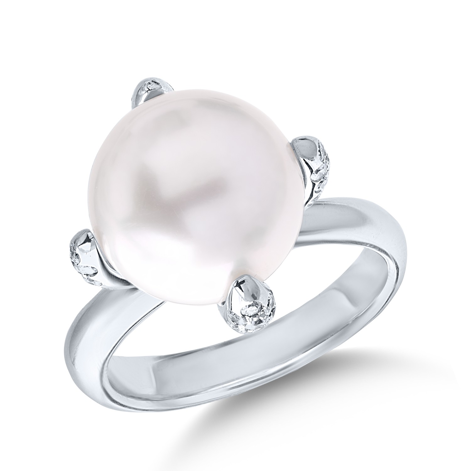 Inel din aur alb cu perla australiana de 12.01ct si diamante de 0.35ct