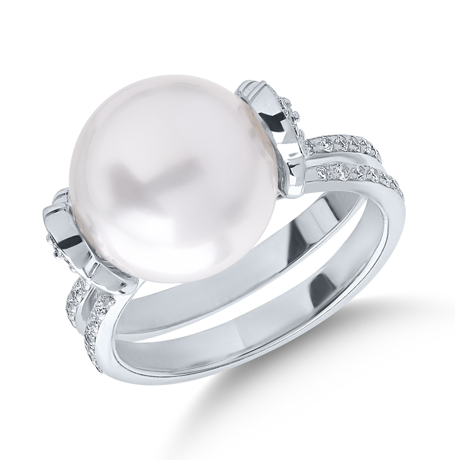 Poze Inel din aur alb cu perla australiana de 12.09ct si diamante de 0.82ct