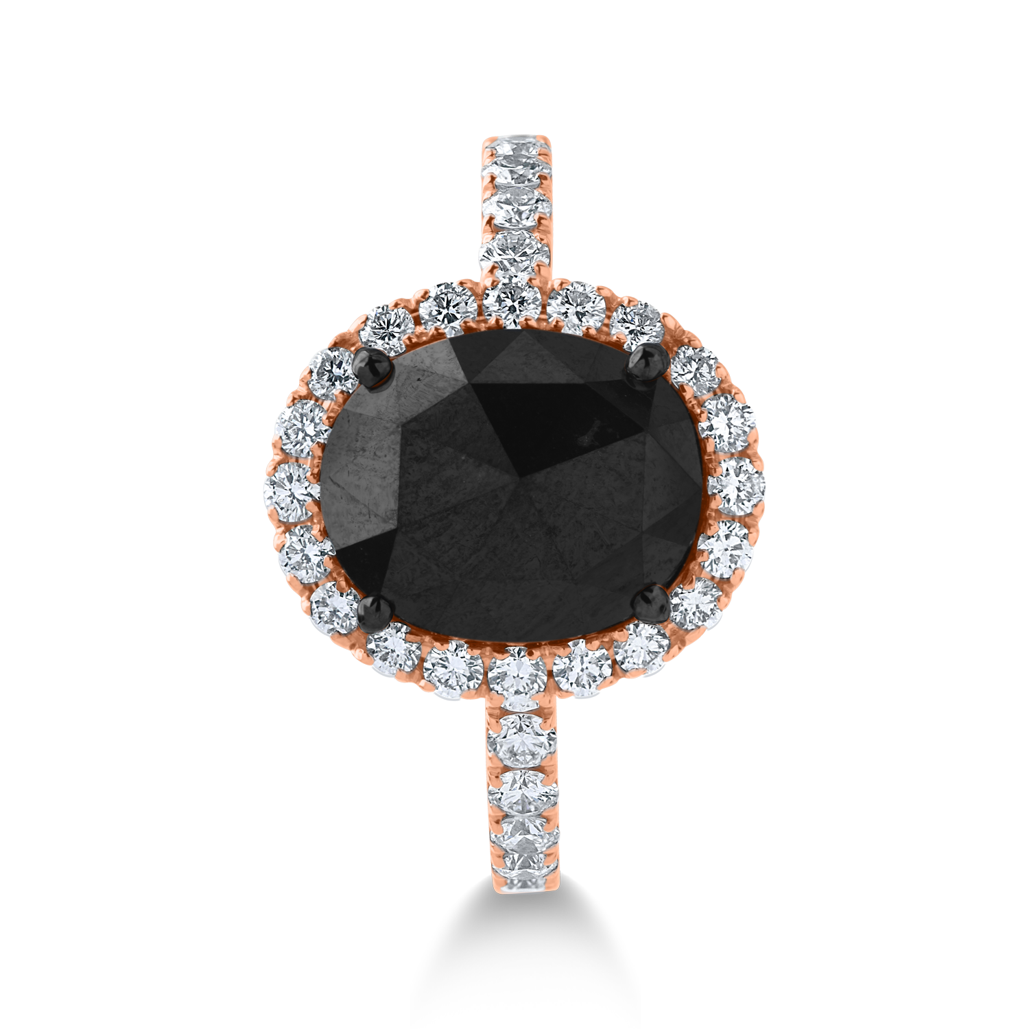 Rose gold ring with 3.1ct black diamond and 0.93ct clear diamonds