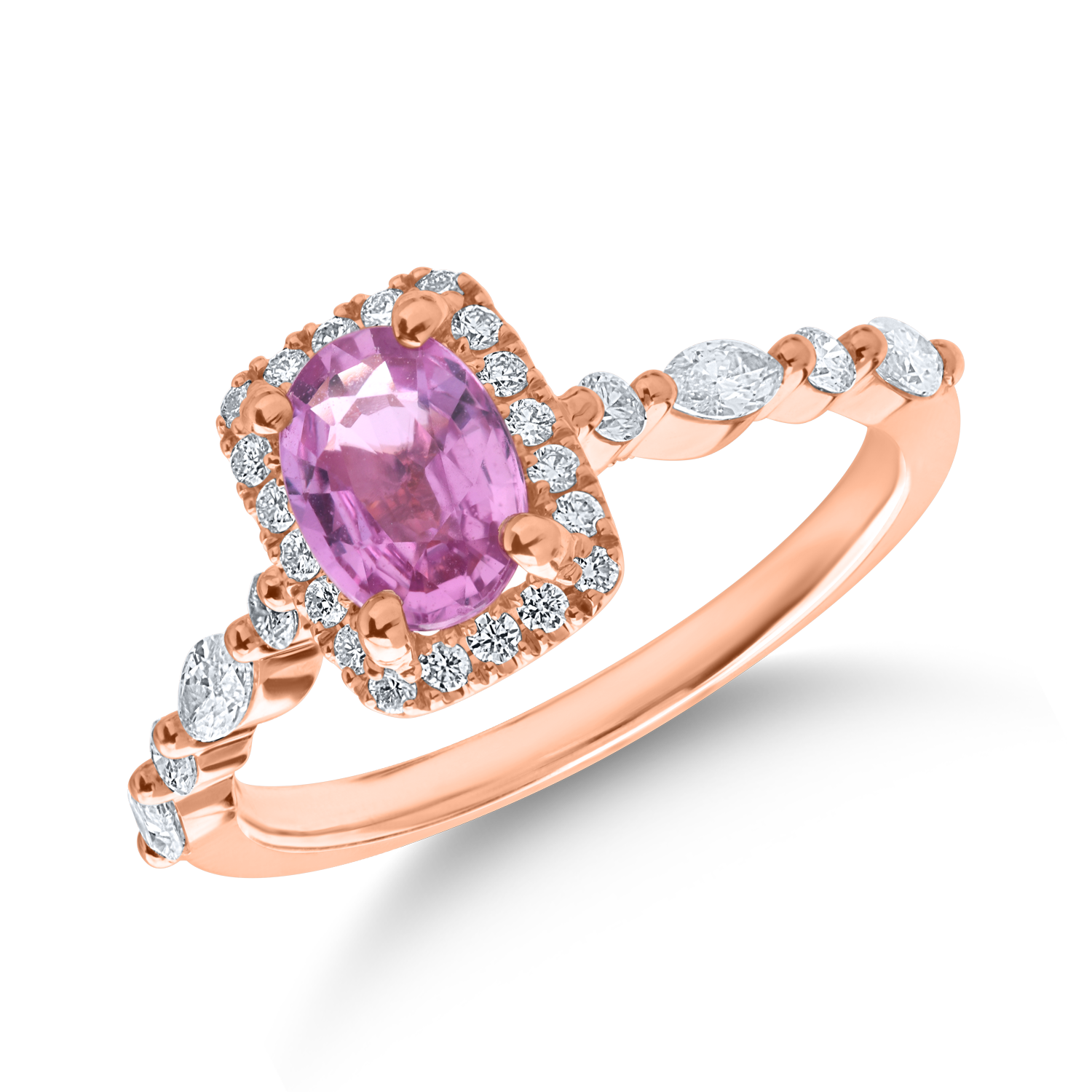 Rose gold ring with 0.95ct pink sapphire and 0.53ct diamonds