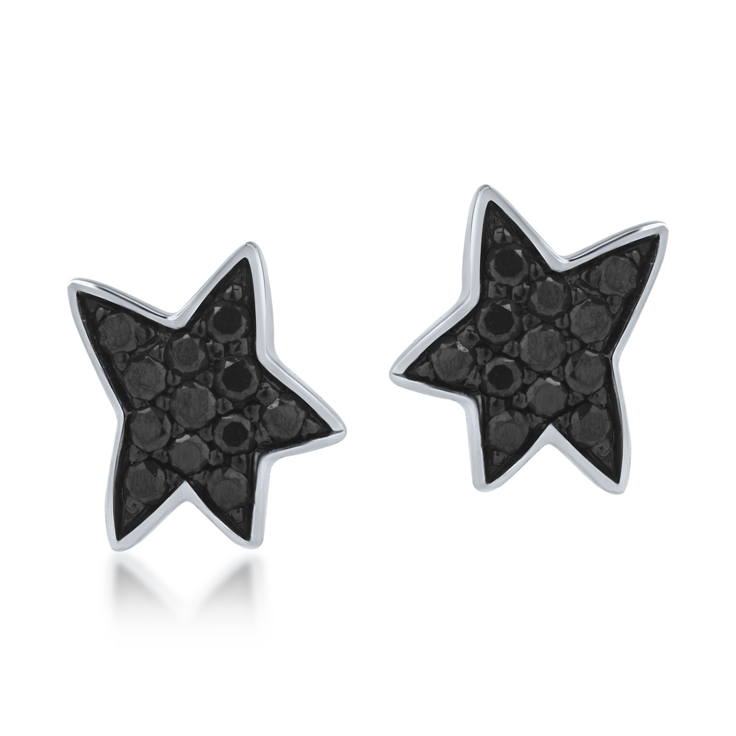 White gold star earrings with 0.14ct black diamonds
