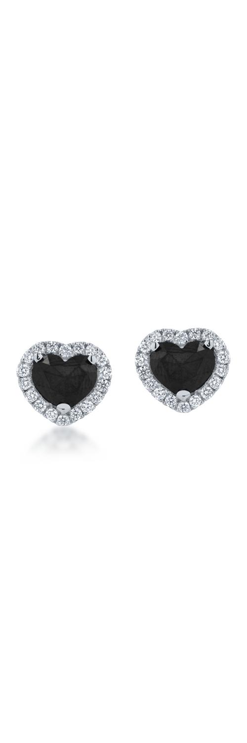 White gold heart earrings with 1.26ct black diamonds and 0.22ct clear diamonds