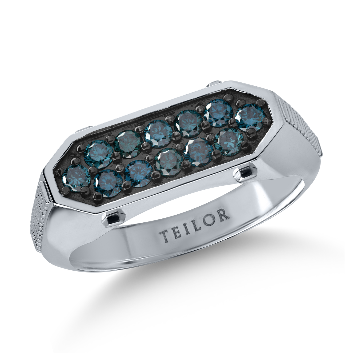 White gold men's ring with 0.61ct blue diamonds