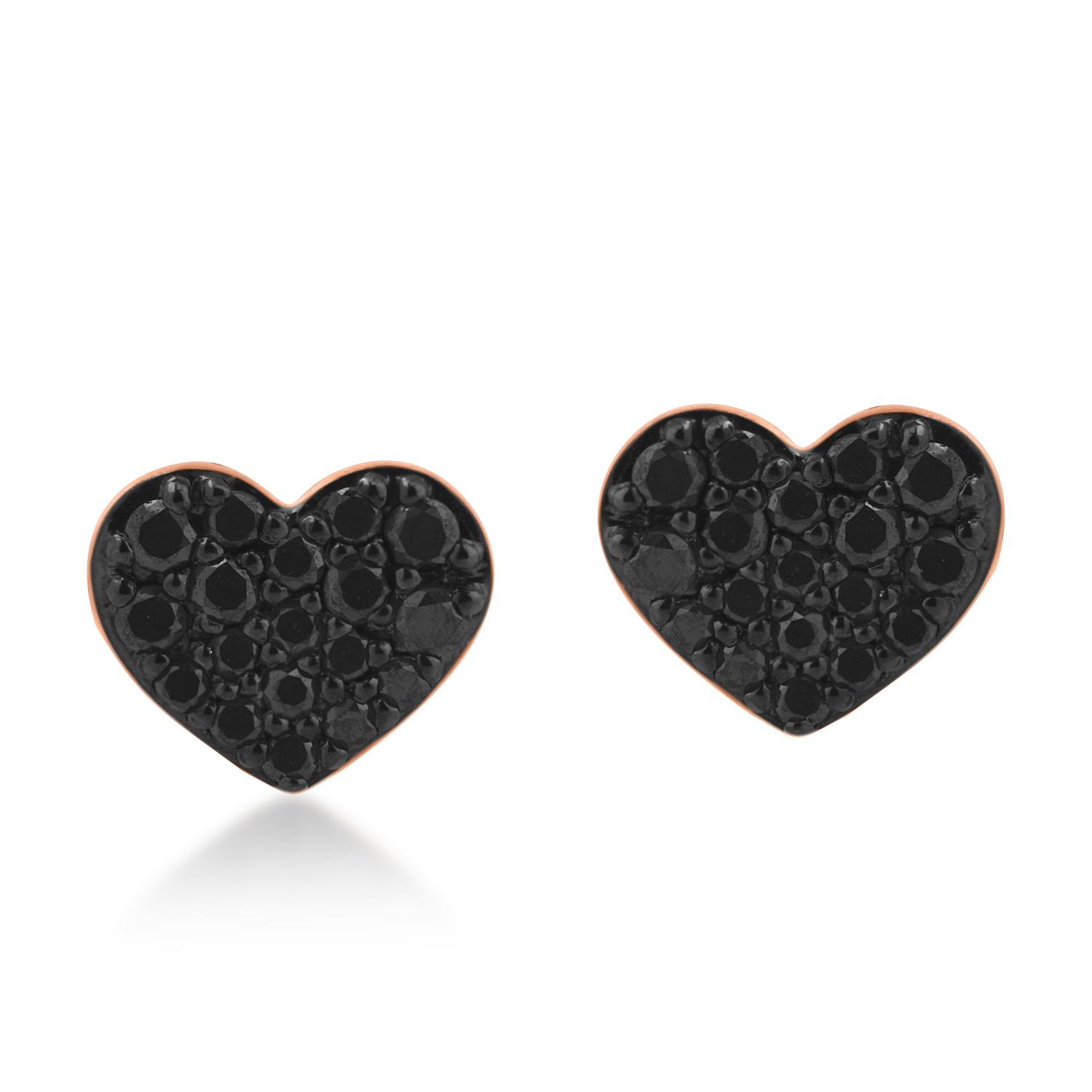 Rózsarany szív fülbevaló 0.16ct fekete gyémántokkal