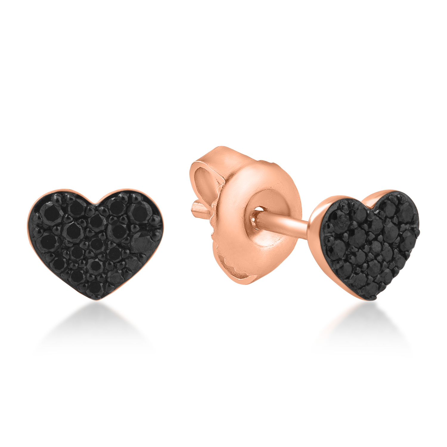 Rózsarany szív fülbevaló 0.16ct fekete gyémántokkal