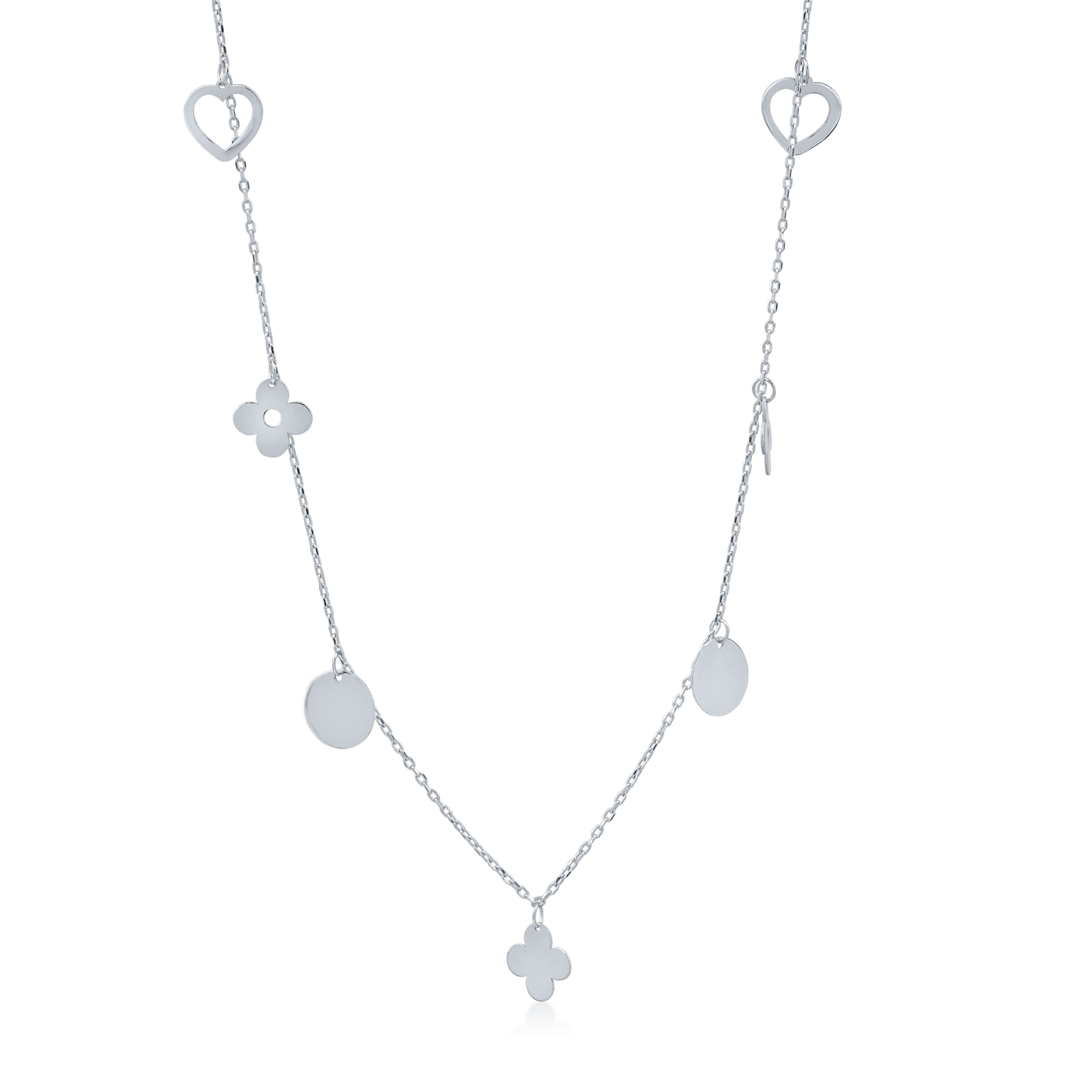 White gold necklace with charms