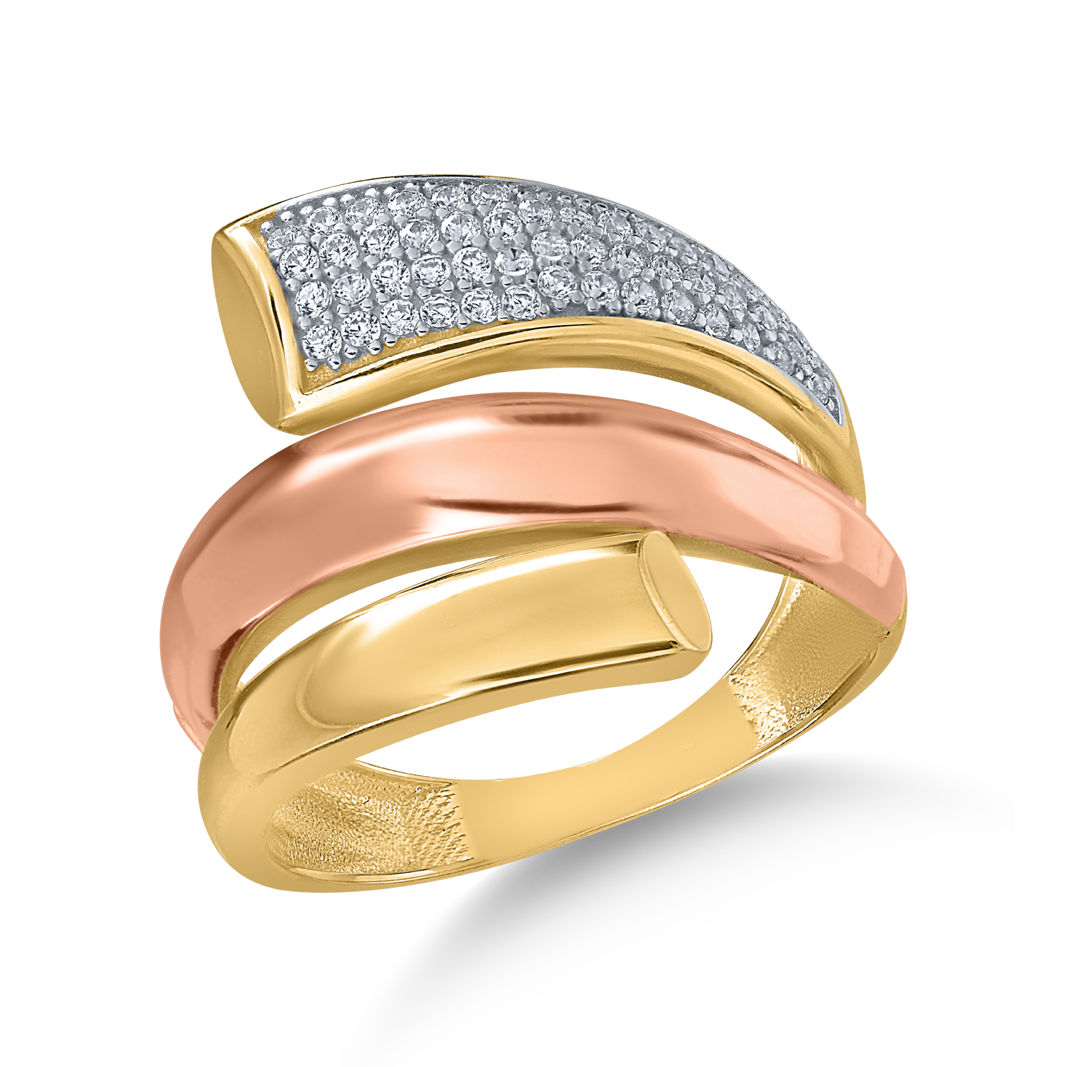 Yellow-white-rose gold ring