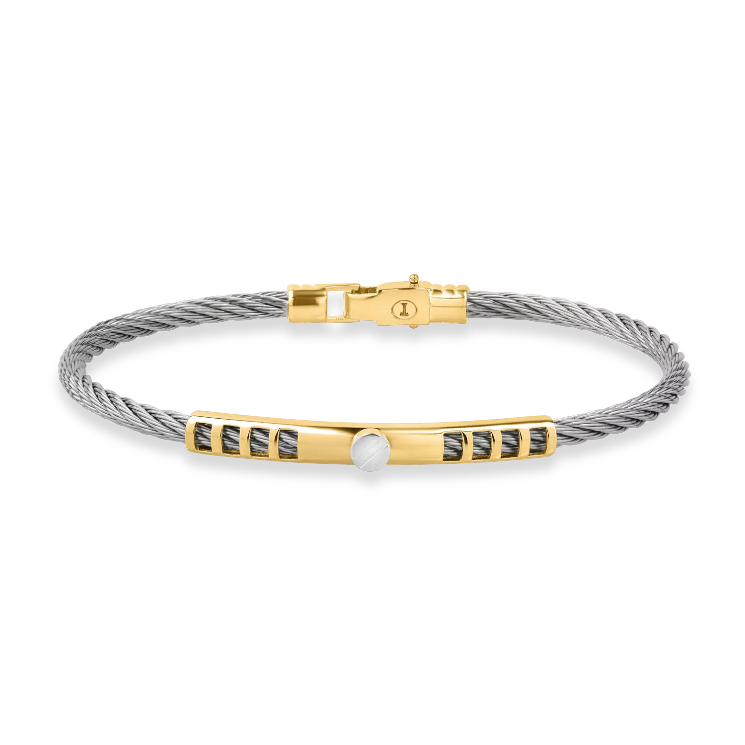 Yellow-white gold and steel men's bracelet