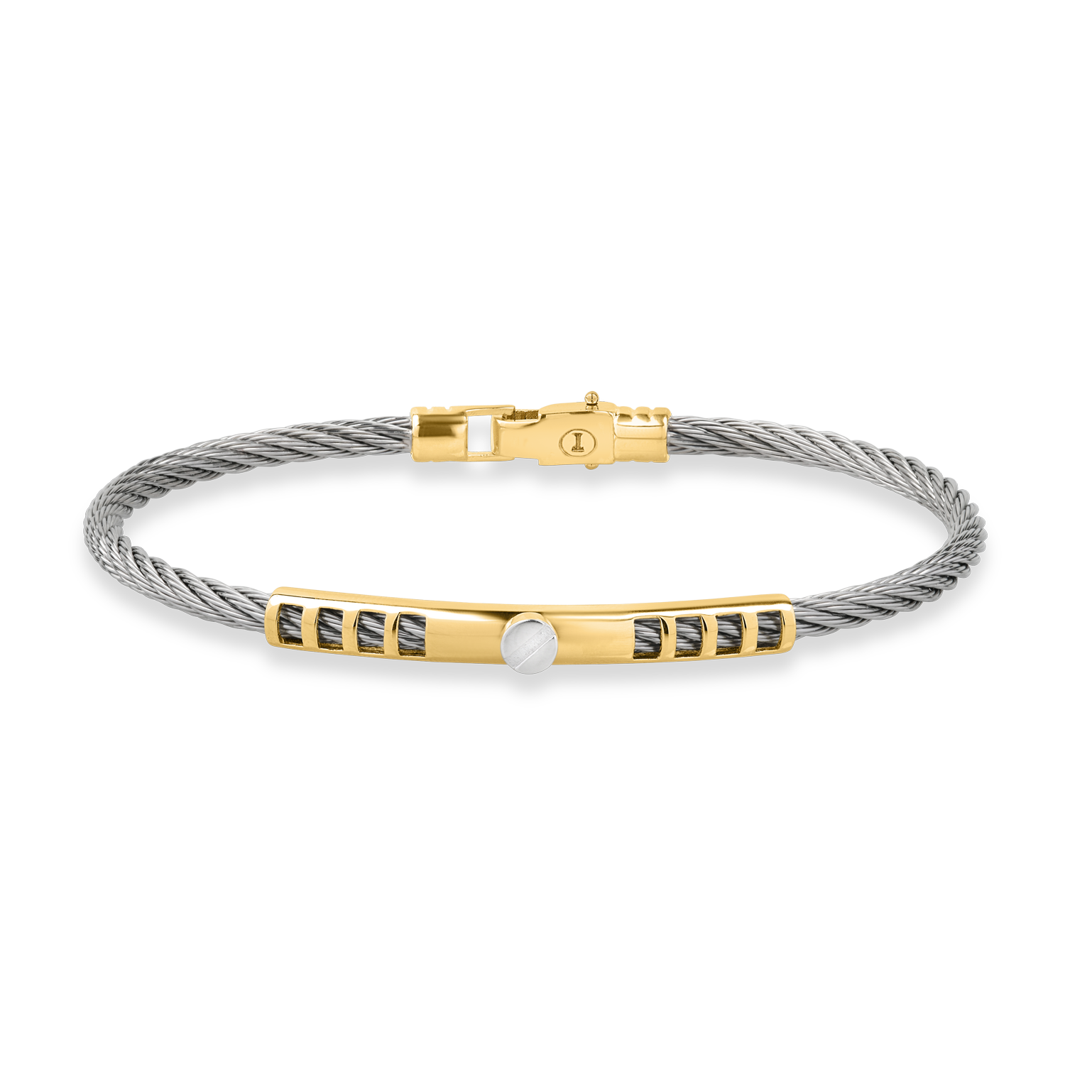 Yellow-white gold and steel men's bracelet