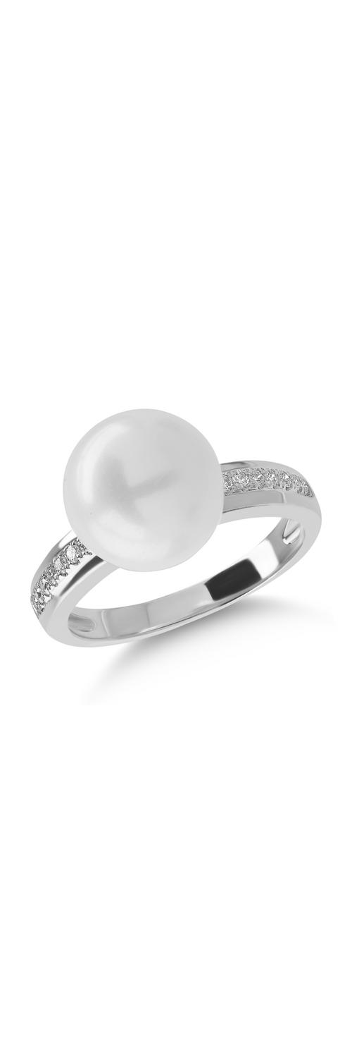 Inel din aur alb cu perla de cultura de 7.85ct si diamante de 0.1ct