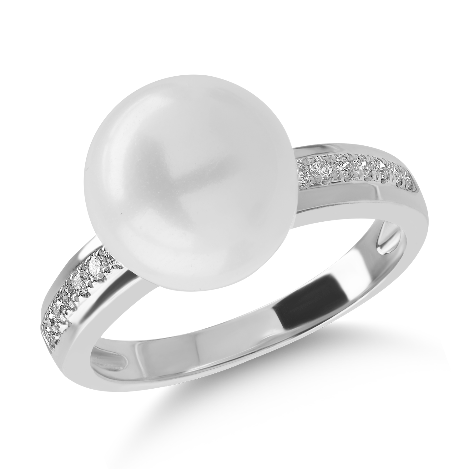 Inel din aur alb cu perla de cultura de 7.89ct si diamante de 0.1ct