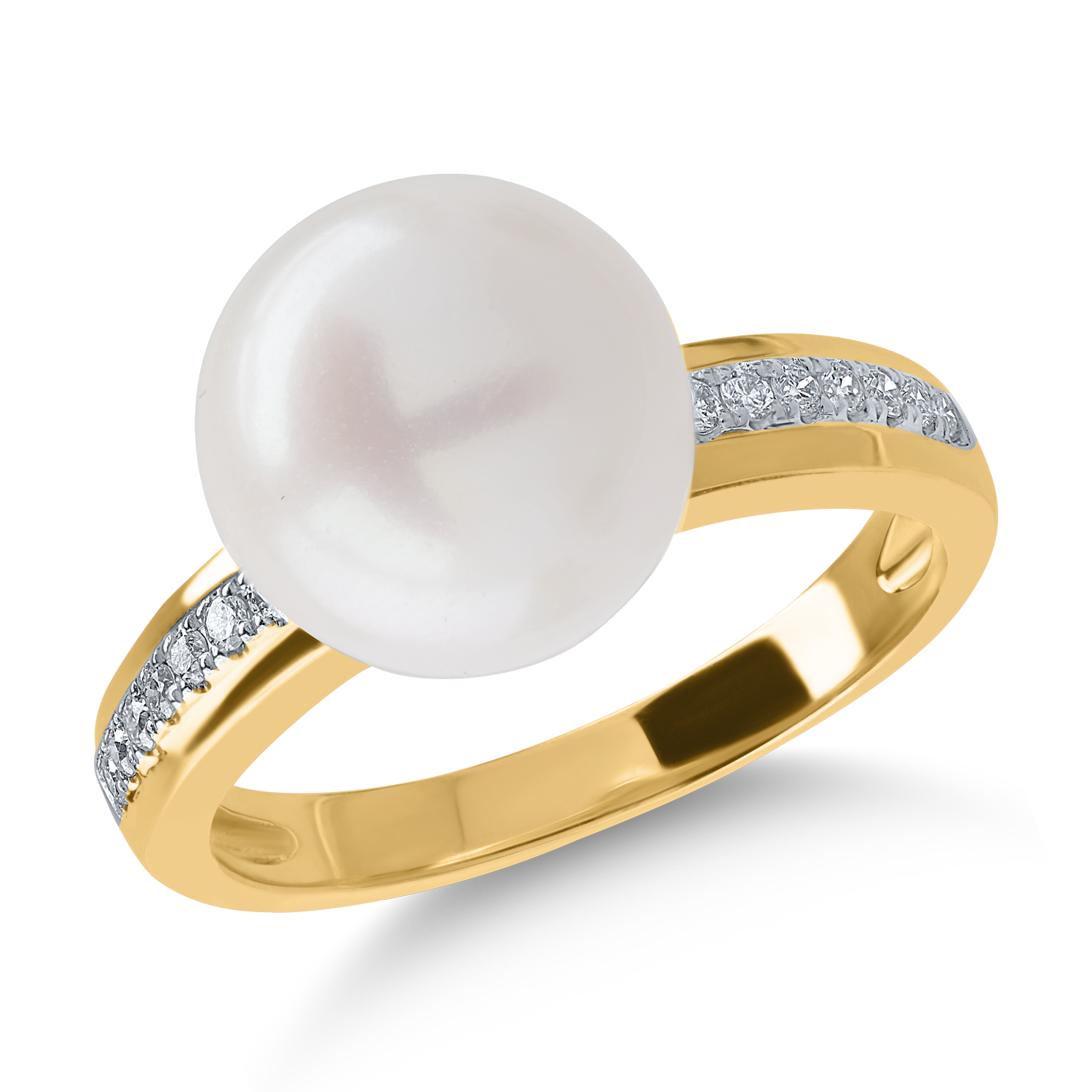 Inel din aur galben cu perla de cultura de 8.06ct si diamante de 0.1ct