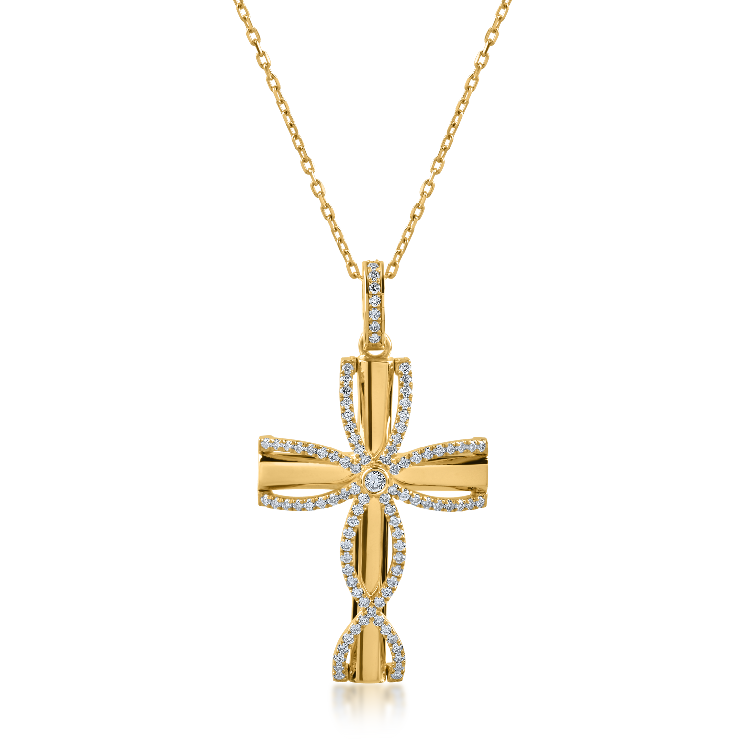 Yellow gold cross pendant necklace with 0.32ct diamonds