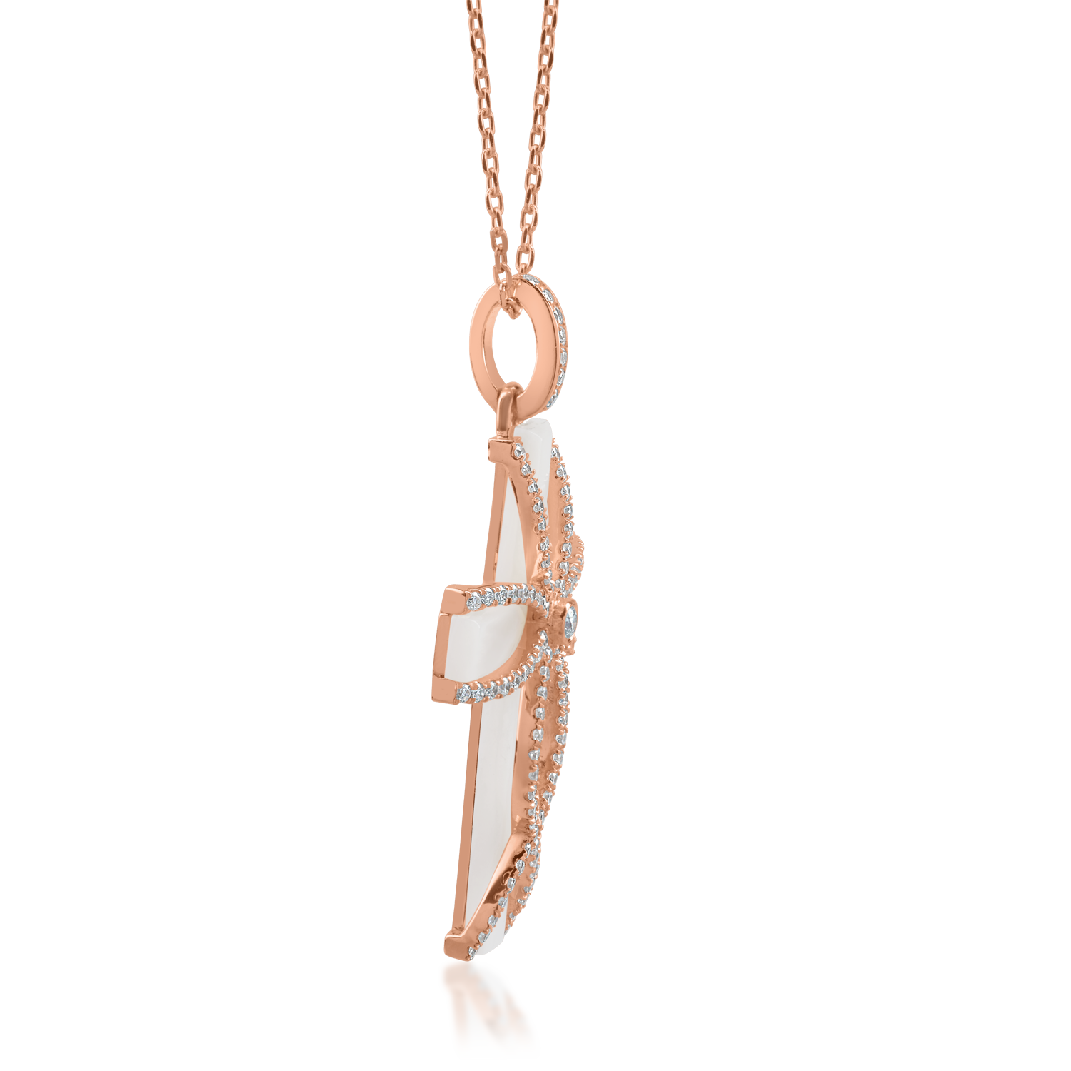Rose gold cross pendant necklace with 2.1ct mother of pearl and 0.31ct diamonds