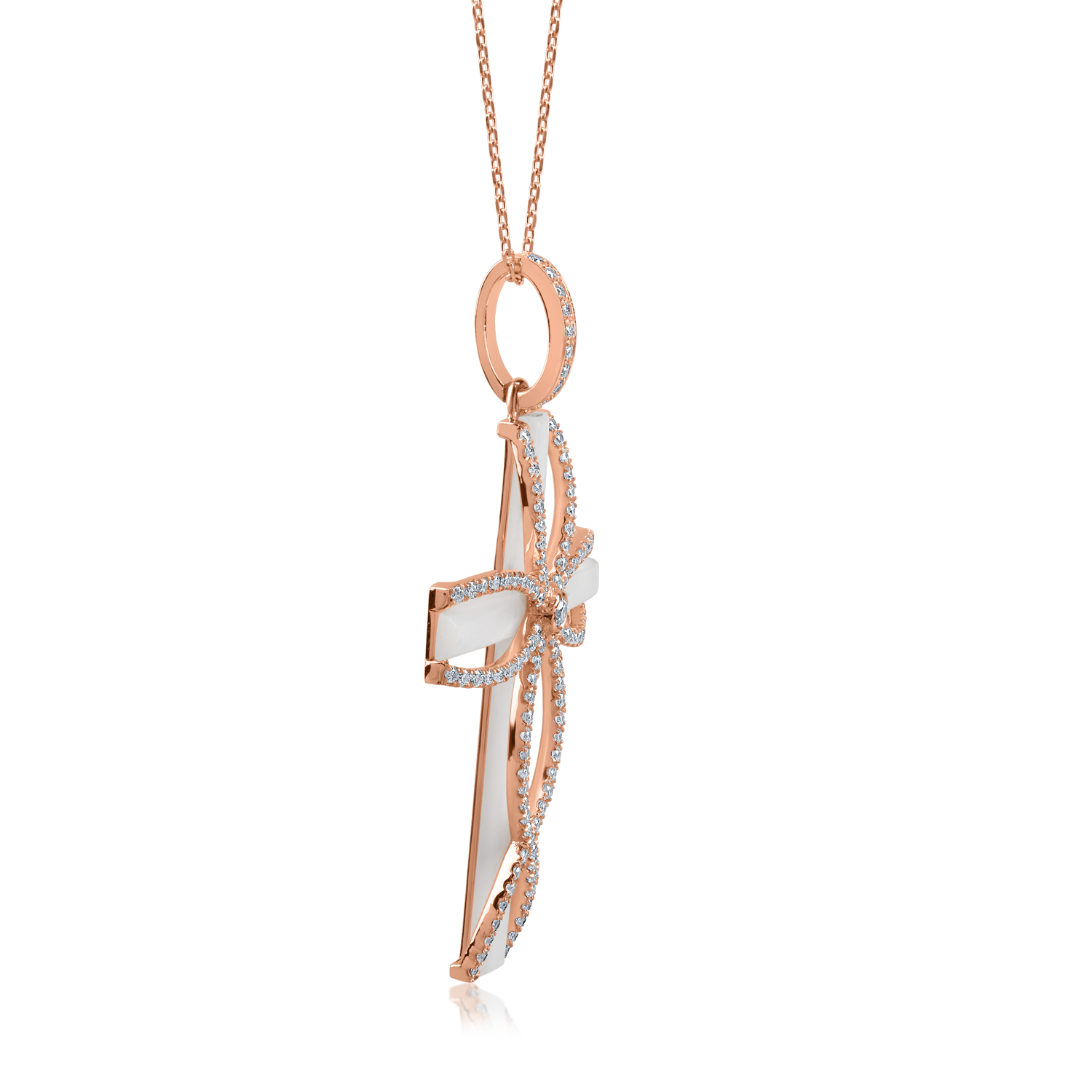 Rose gold cross pendant necklace with 4.2ct mother of pearl and 0.58ct diamonds