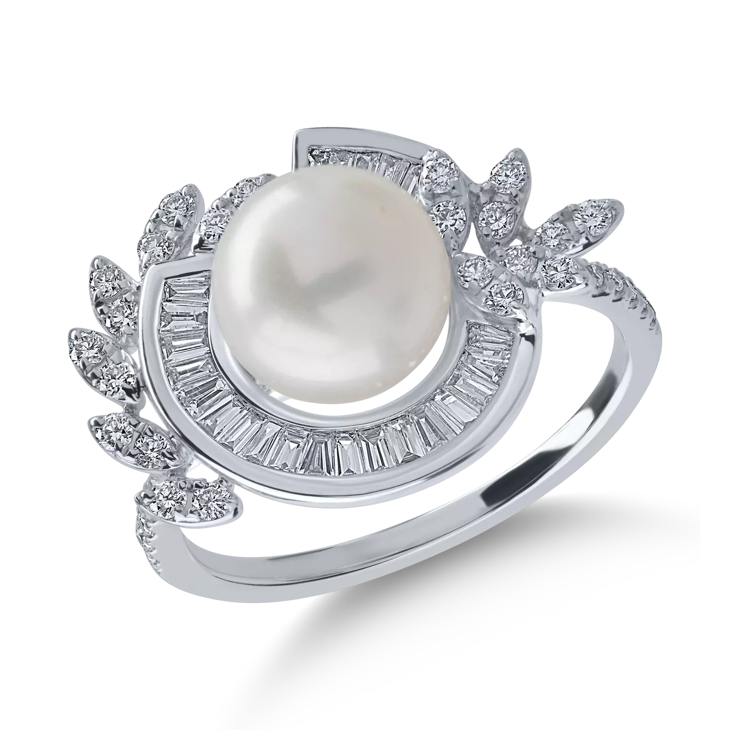 Inel din aur alb cu perla de cultura de 3.61ct si diamante de 0.66ct