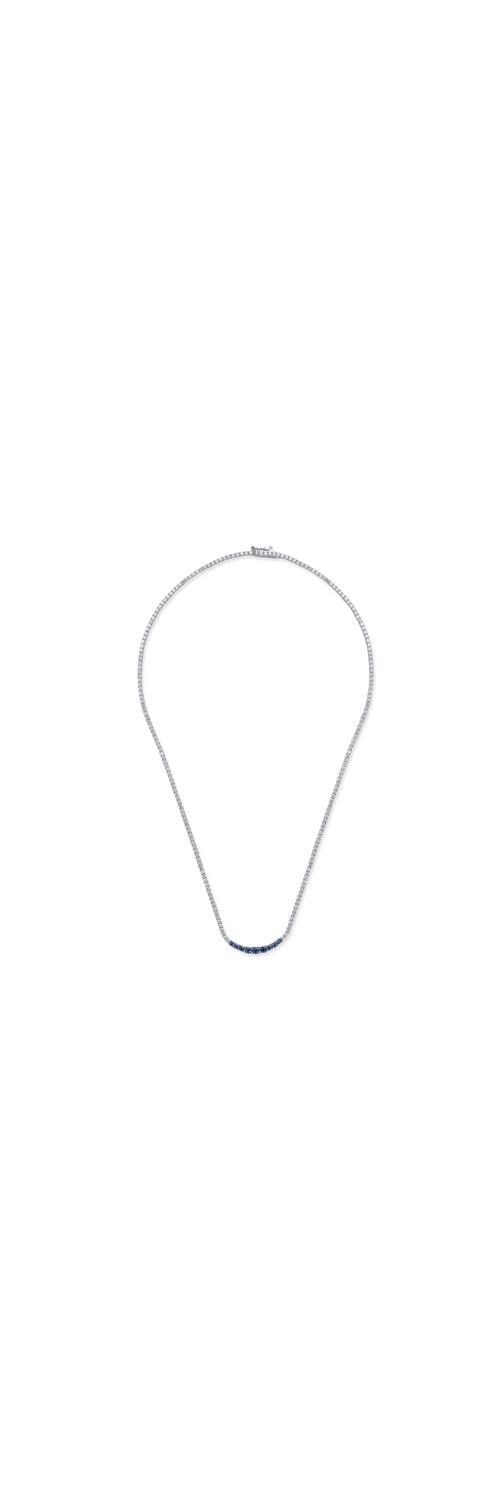 White gold tennis necklace with 0.66ct sapphire and 3.52ct diamonds