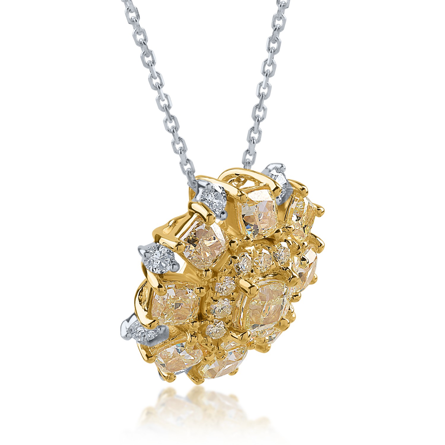 Lant cu pandantiv din aur alb-galben cu diamante galbene de 2.7ct si diamante transparente de 0.38ct