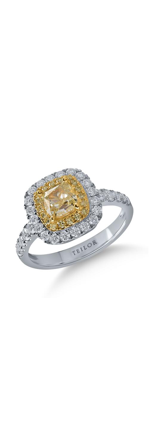 White-yellow gold ring with 1.15ct yellow diamonds and 0.66ct clear diamonds