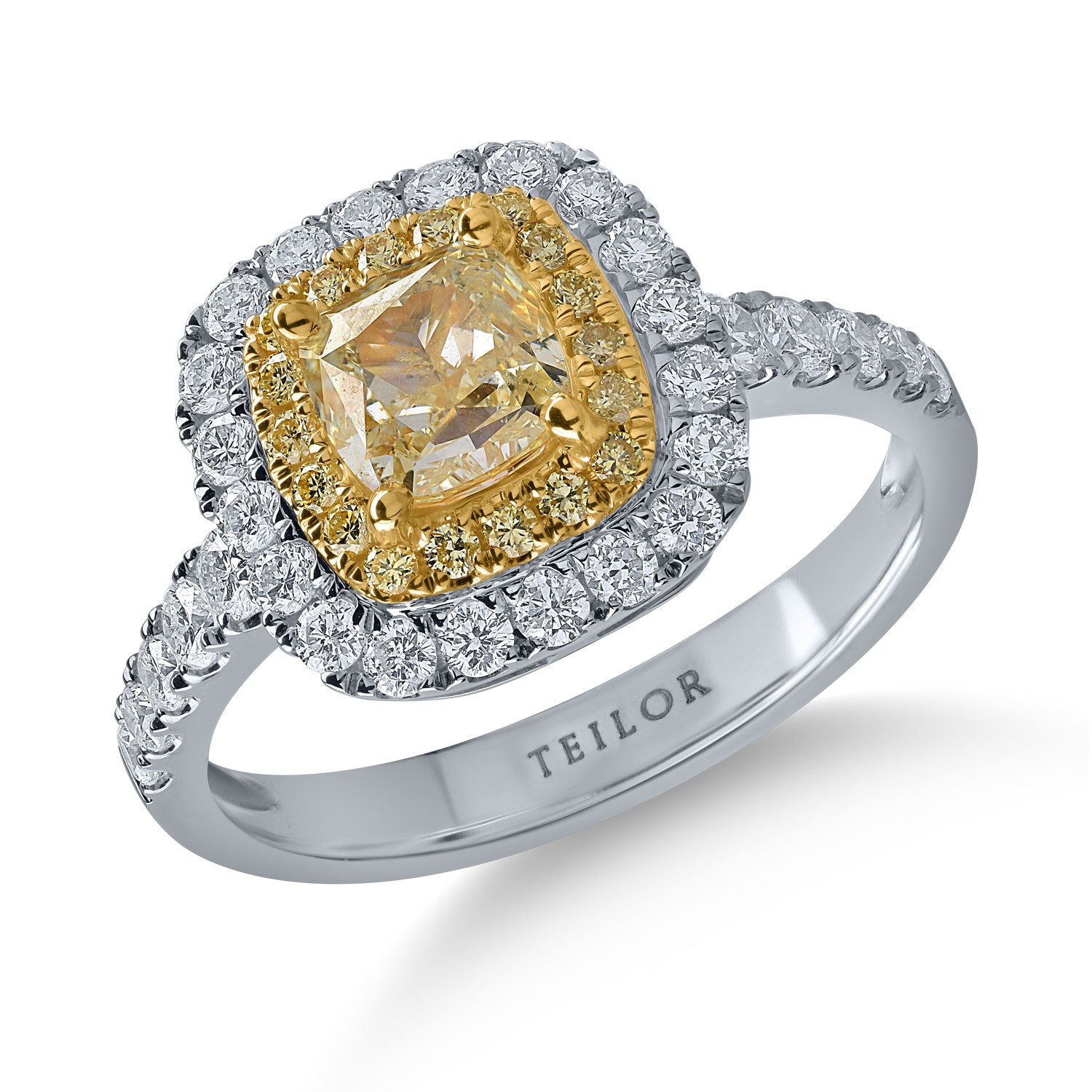 Пръстен от бяло-жълто злато с 1.15кt жълти диаманти и 0.66кt прозрачни диаманти