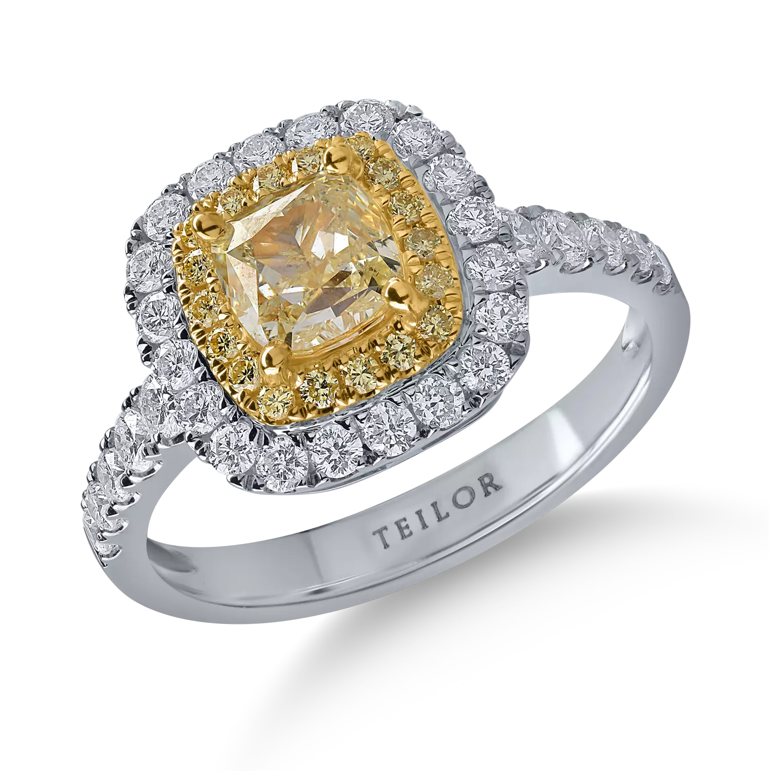 Inel din aur alb-galben cu diamante galbene de 1.15ct si diamante transparente de 0.66ct
