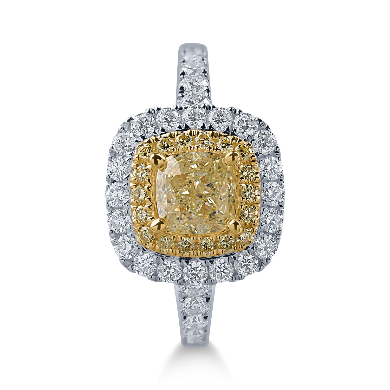 Inel din aur alb-galben cu diamante galbene de 1.15ct si diamante transparente de 0.66ct