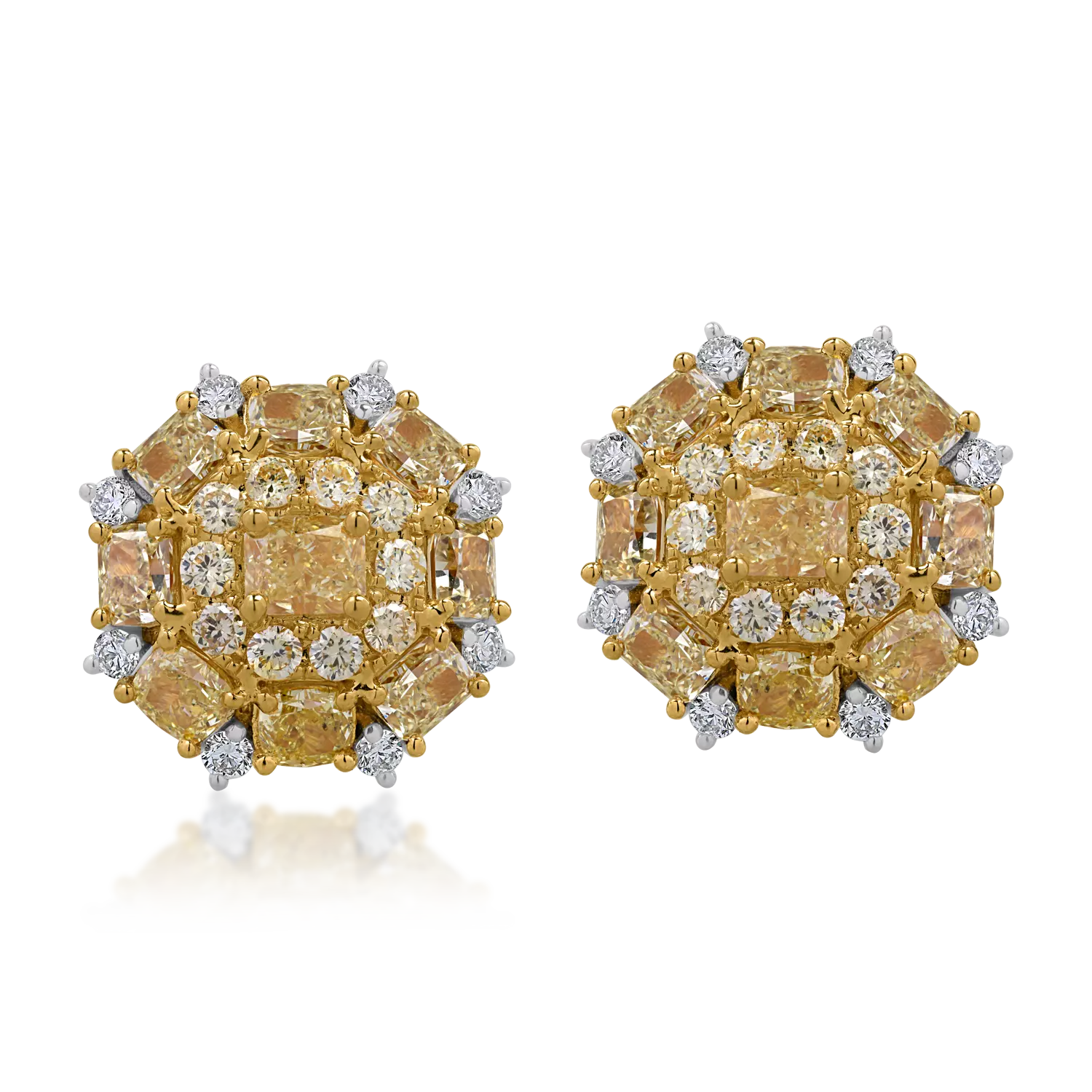 Cercei din aur alb-galben cu diamante galbene de 4ct si diamante transparente de 0.34ct
