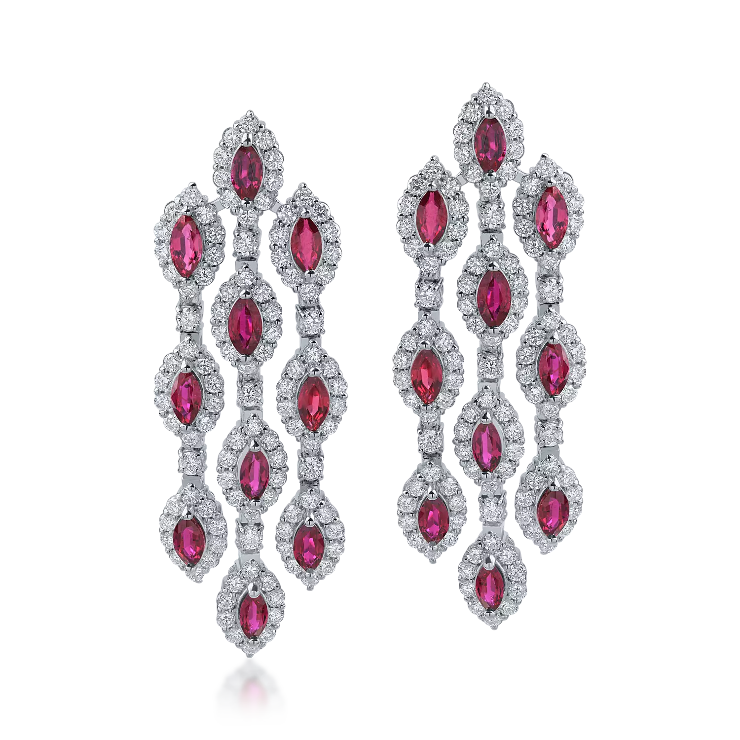 Platinum earrings with 3.27ct rubies and 3.12ct diamonds