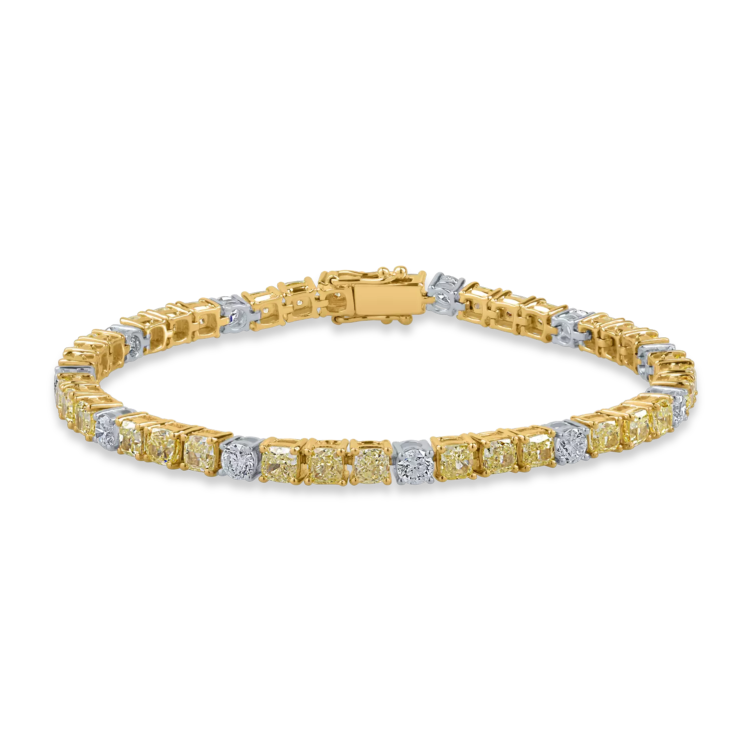 Fehér-sárga arany tenisz karkötő 8.9ct sárga gyémántokkal és 1.1ct átlátszó gyémántokkal