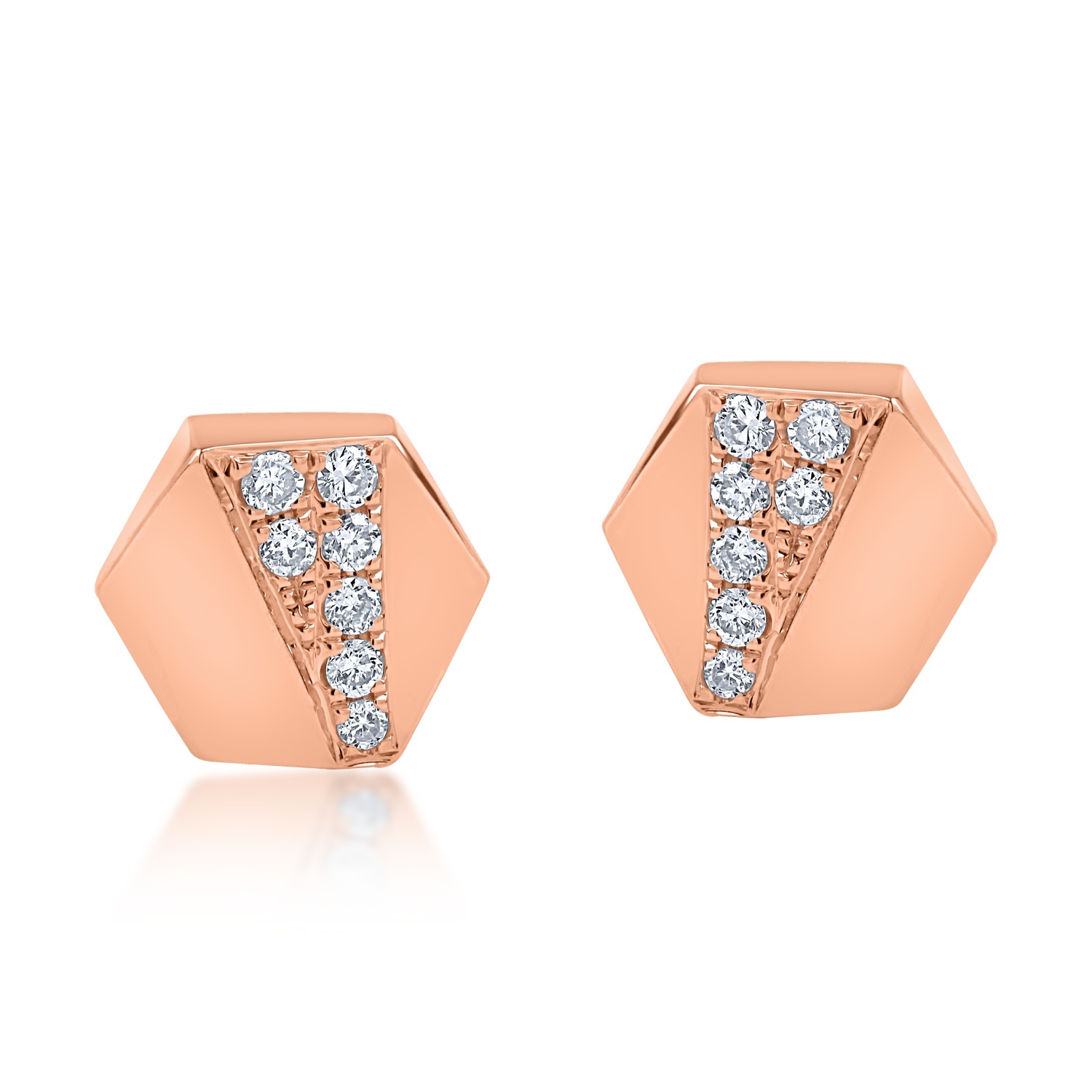 Cercei geometrici din aur roz cu diamante de 0.072ct