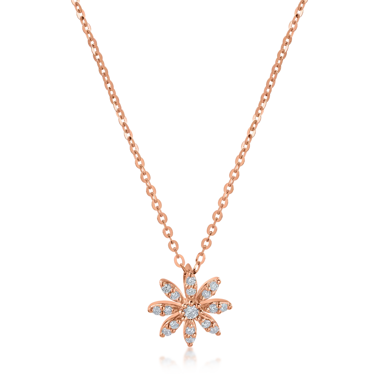 Naszyjnik z kwiatkiem w kolorze różowego złota z diamentami o masie 0.065ct