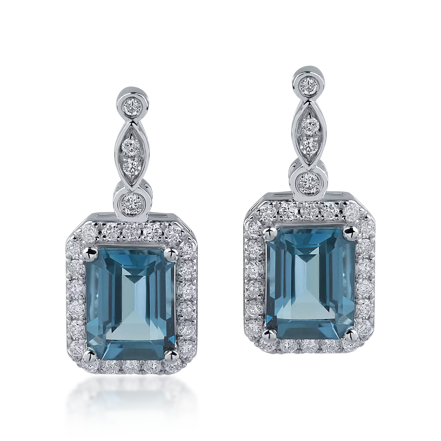 Fehérarany fülbevaló 1.58ct londoni kék topázokkal és 0.308ct gyémántokkal