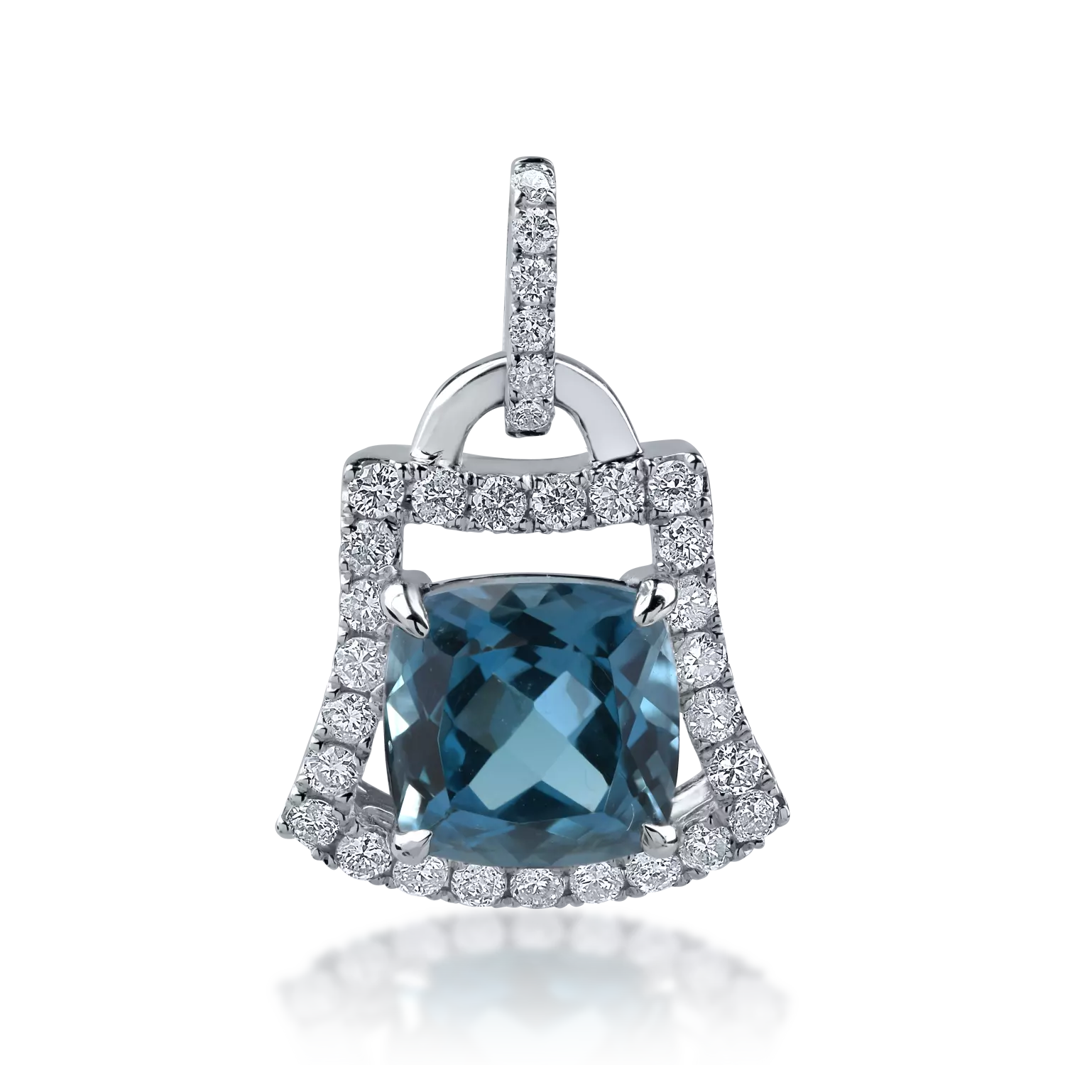 Fehérarany medál 1.974ct londoni kék topázzal és 0.269ct gyémántokkal