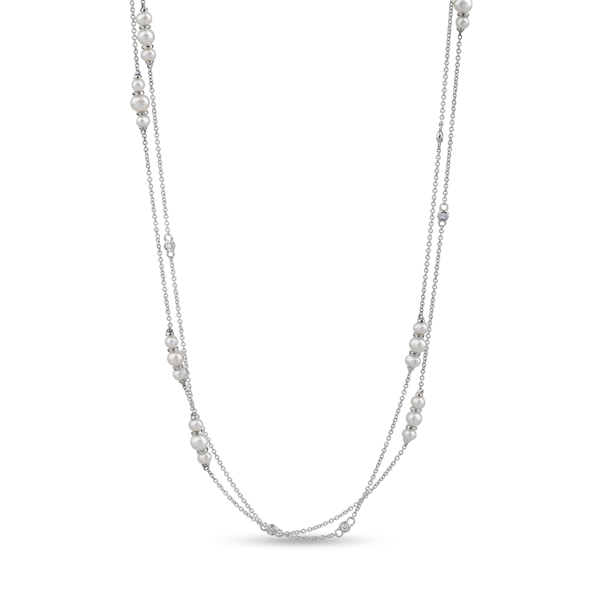 Naszyjnik z białego złota z diamentami o masie 0.09ct i perłami syntetycznymi