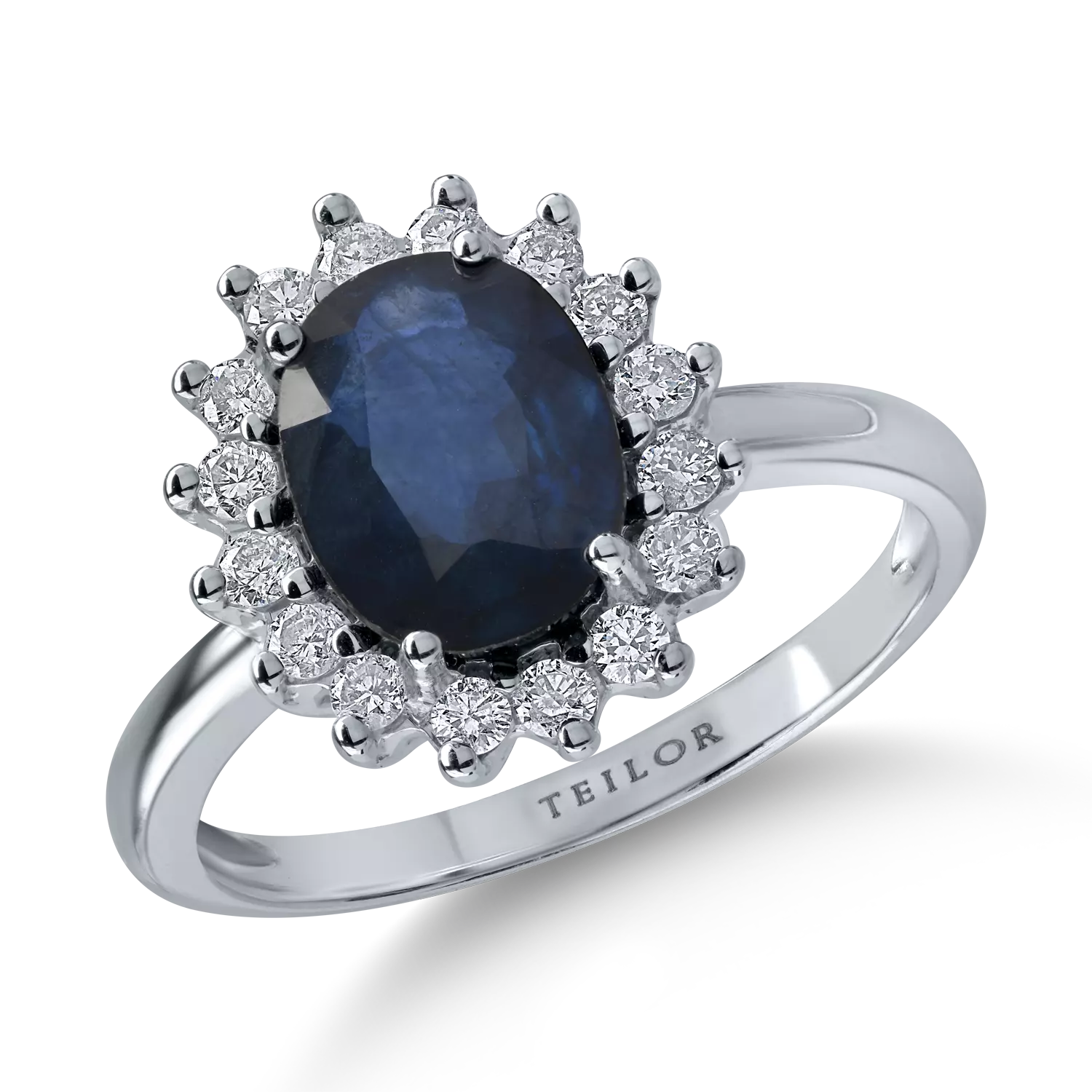 White gold ring with 2.03ct sapphire and 0.34ct diamonds