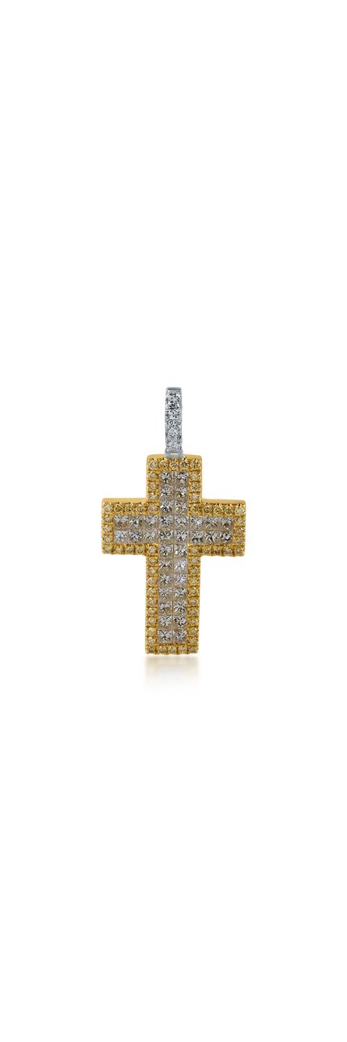 Zawieszka w kształcie krzyża z biało-żółtego złota z 1.69ct żółtymi diamentami i 0.1ct przezroczystymi diamentami