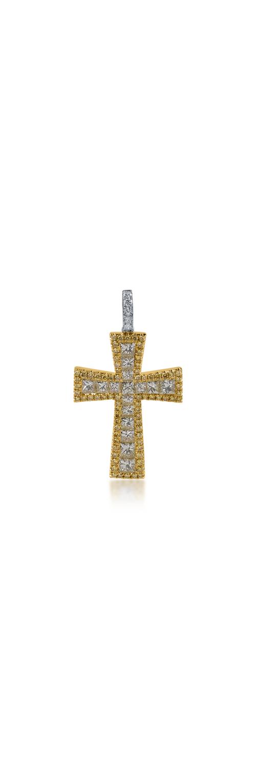 White-yellow gold cross pendant with 2.5ct yellow diamonds and 0.08ct clear diamonds