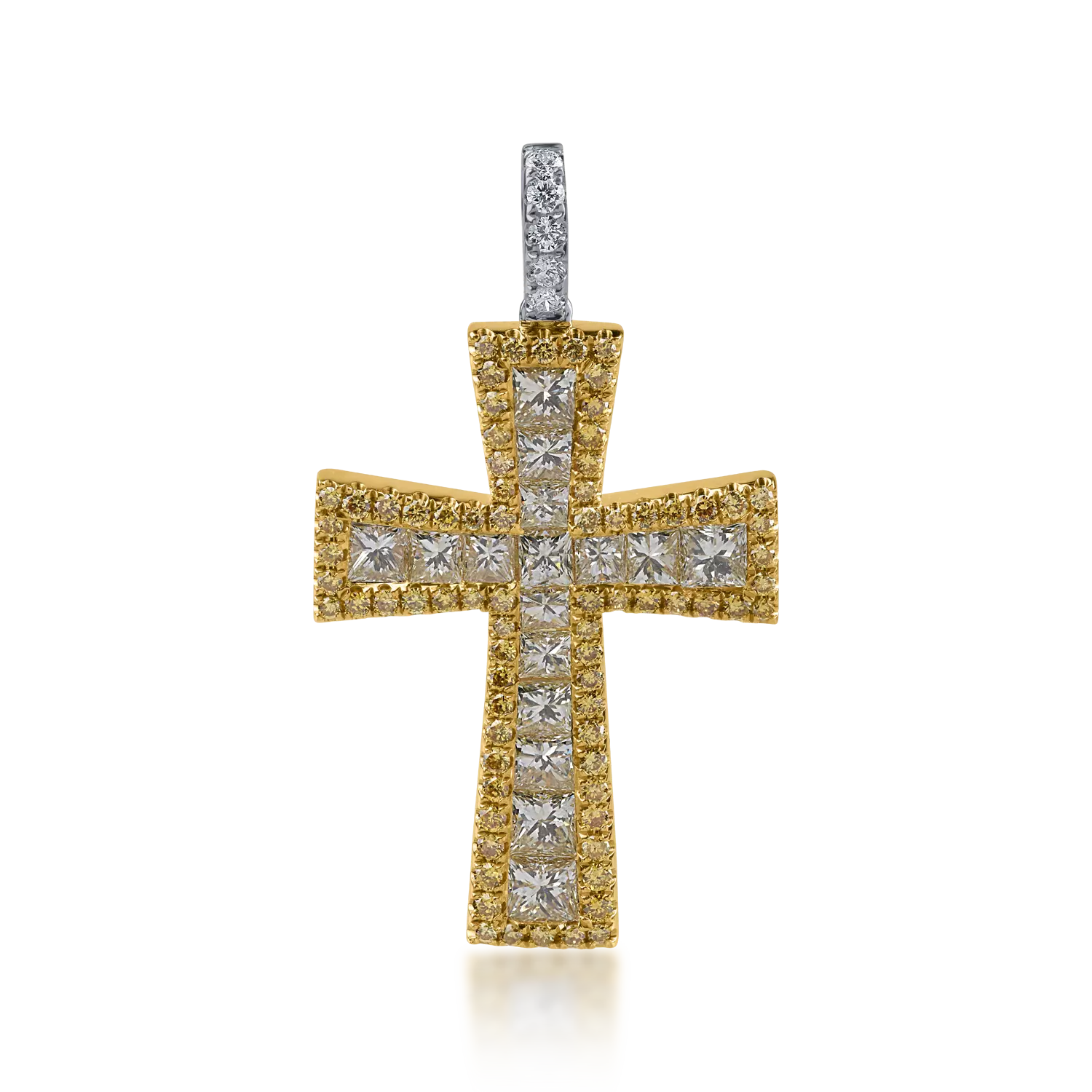 White-yellow gold cross pendant with 2.5ct yellow diamonds and 0.08ct clear diamonds