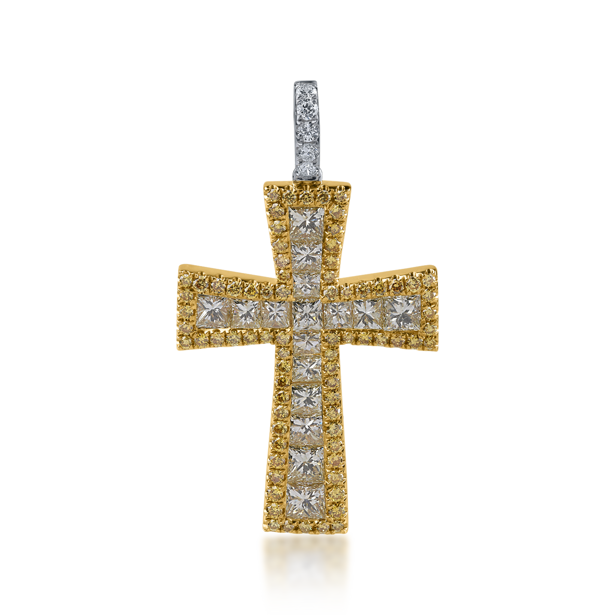 Zawieszka w kształcie krzyża z biało-żółtego złota z 2.5ct żółtymi diamentami i przezroczystymi diamentami o masie 0.08ct