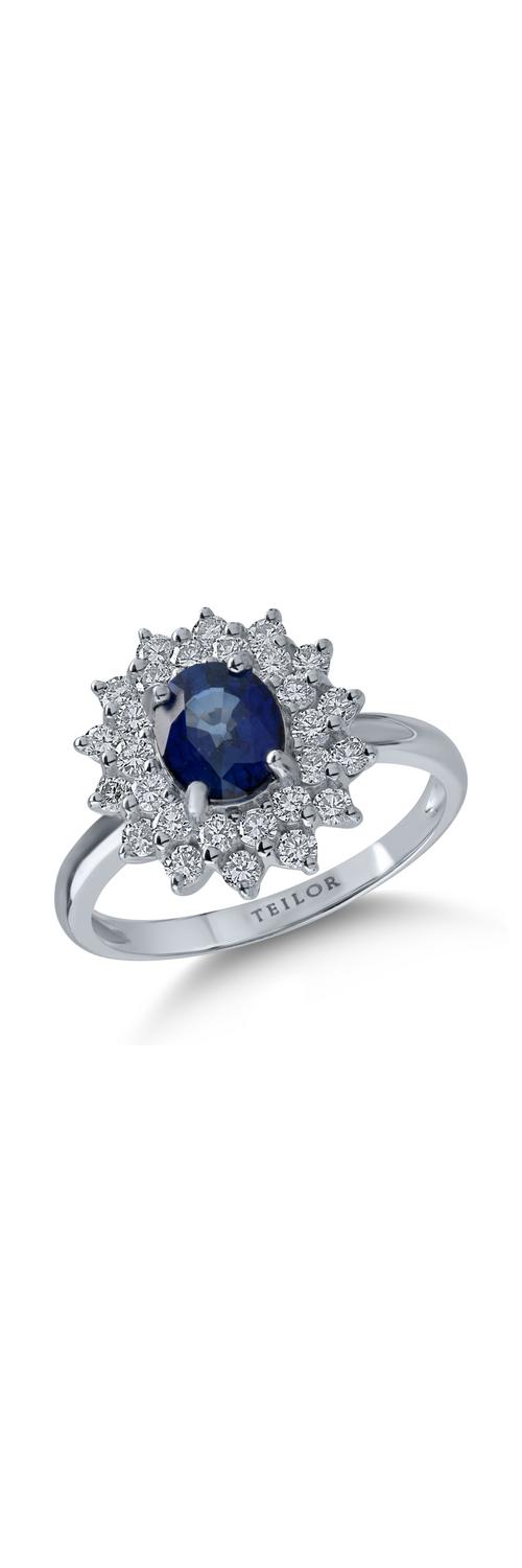 White gold ring with 1.19ct sapphire and 0.72ct diamonds