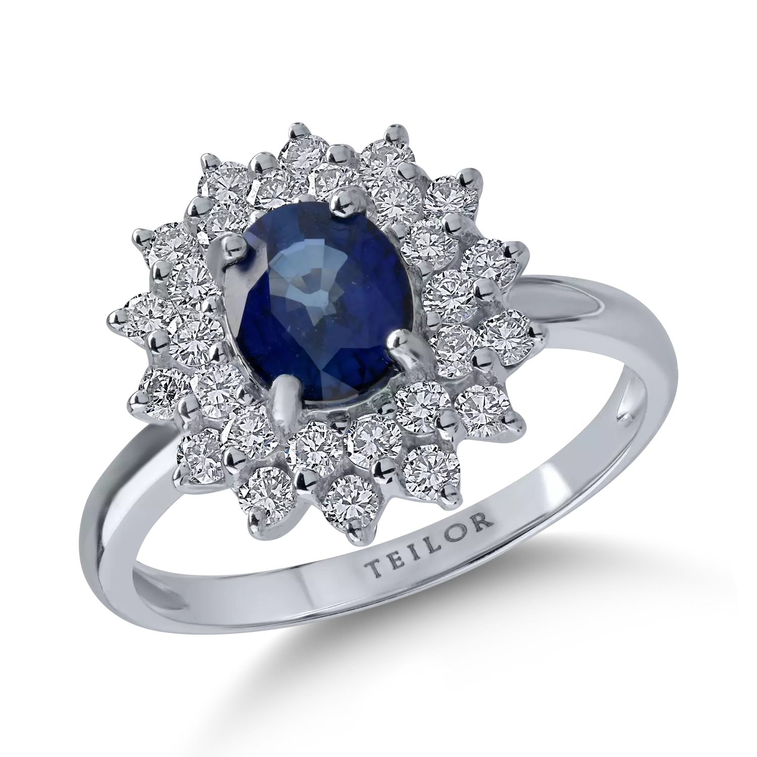 Fehérarany gyűrű 1.19ct zafírral és 0.72ct gyémánttal