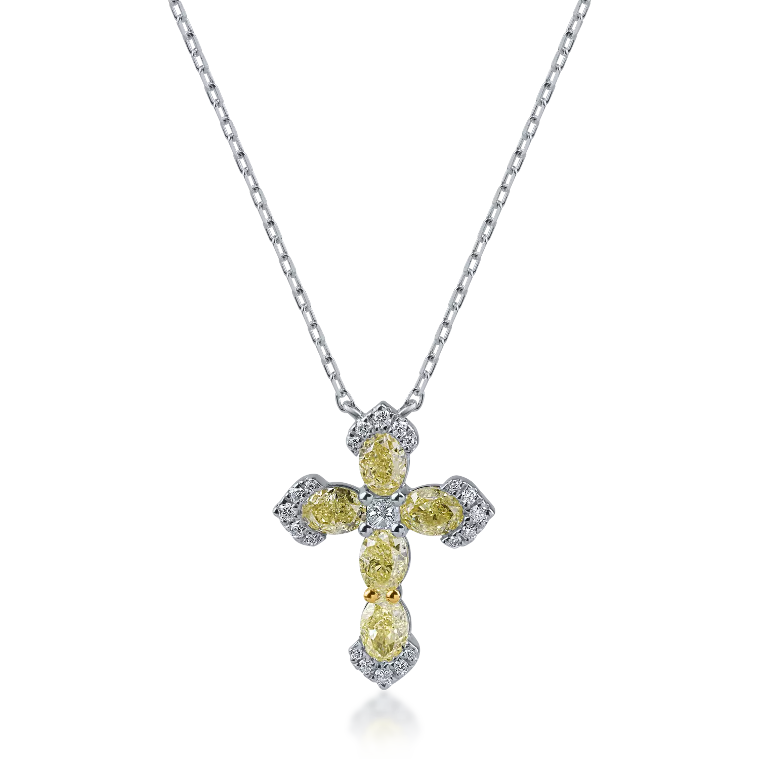 White gold cross pendant necklace with 1.25ct yellow diamonds and 0.13ct clear diamonds