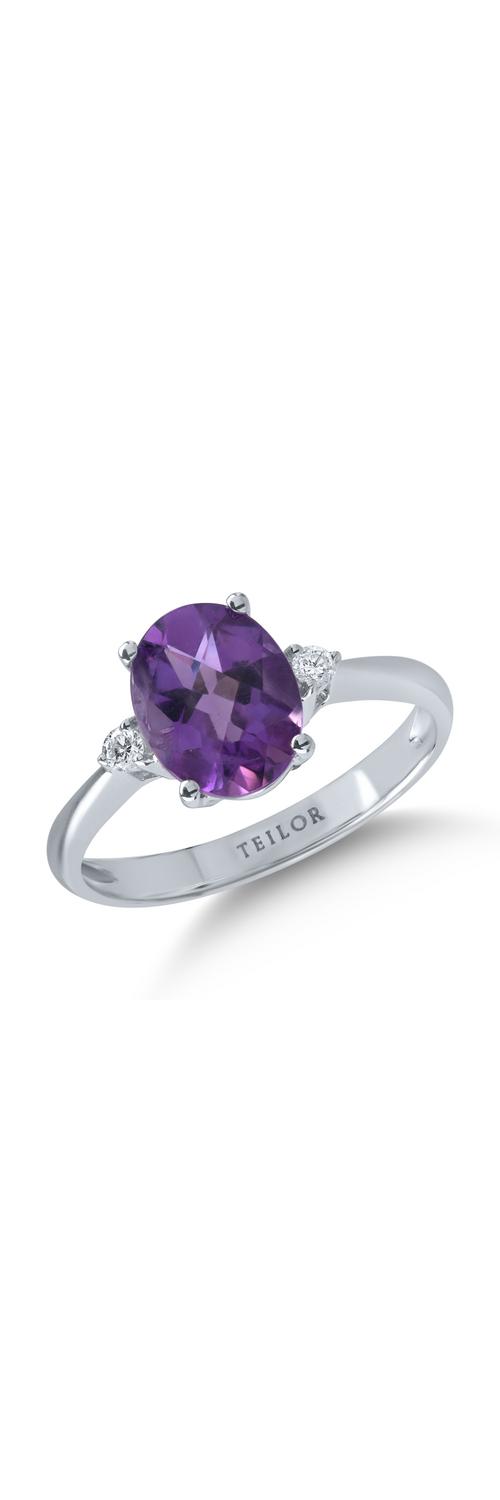 White gold ring with 1.65ct amethyst and 0.07ct diamonds