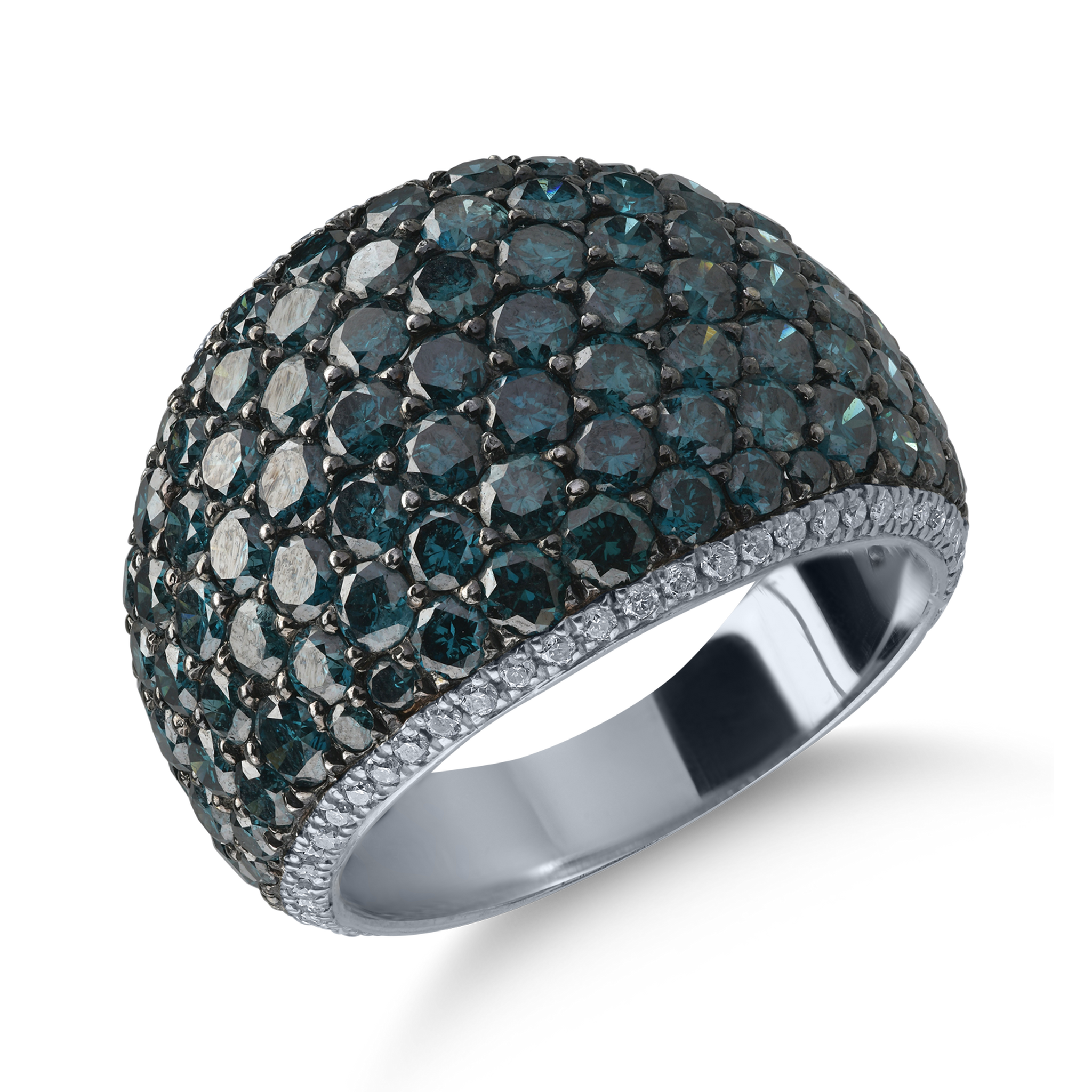 Fehérarany gyűrű 4.11ct kék gyémántokkal és 0.25ct átlátszó gyémántokkal
