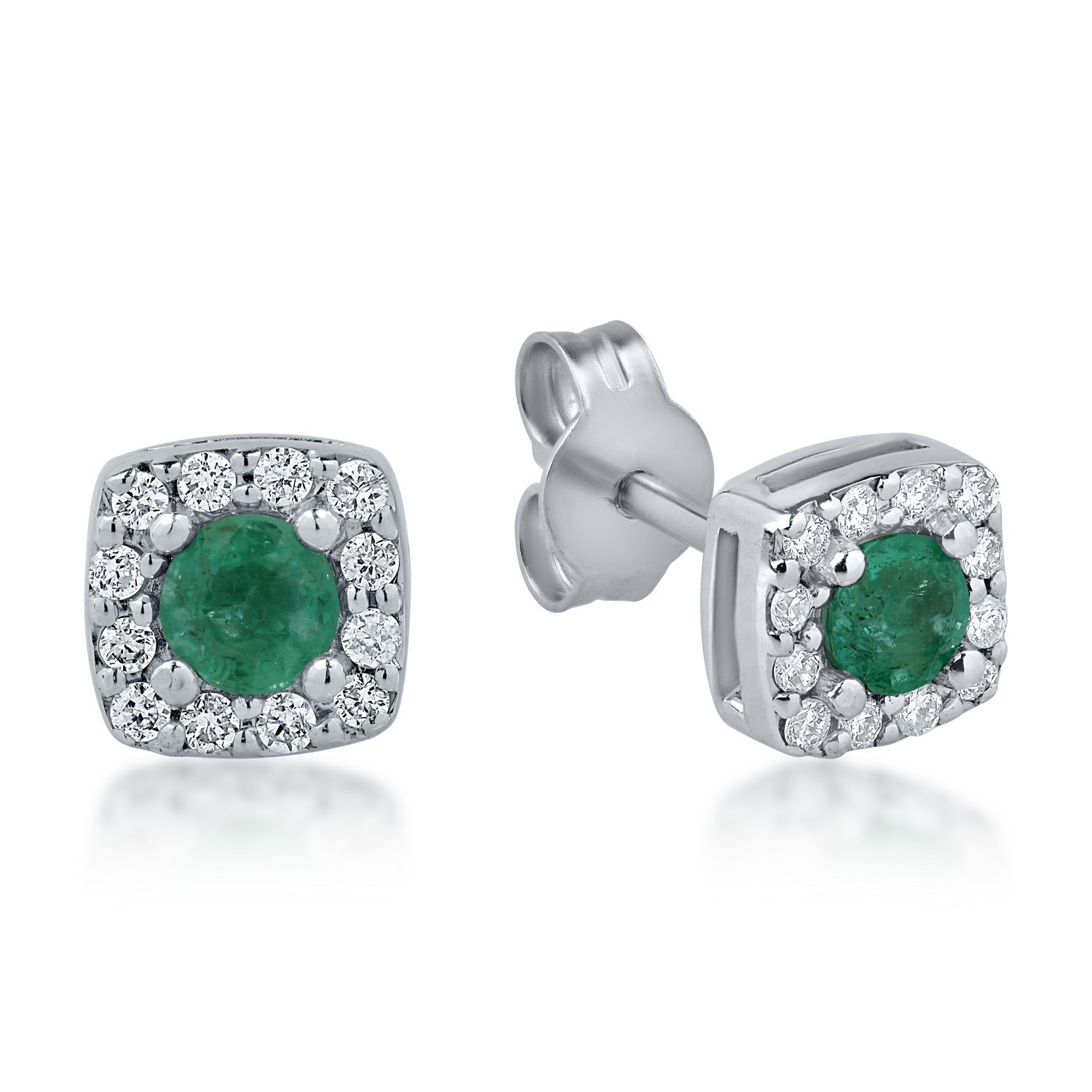White gold earrings with 0.28ct emeralds and 0.12ct diamonds