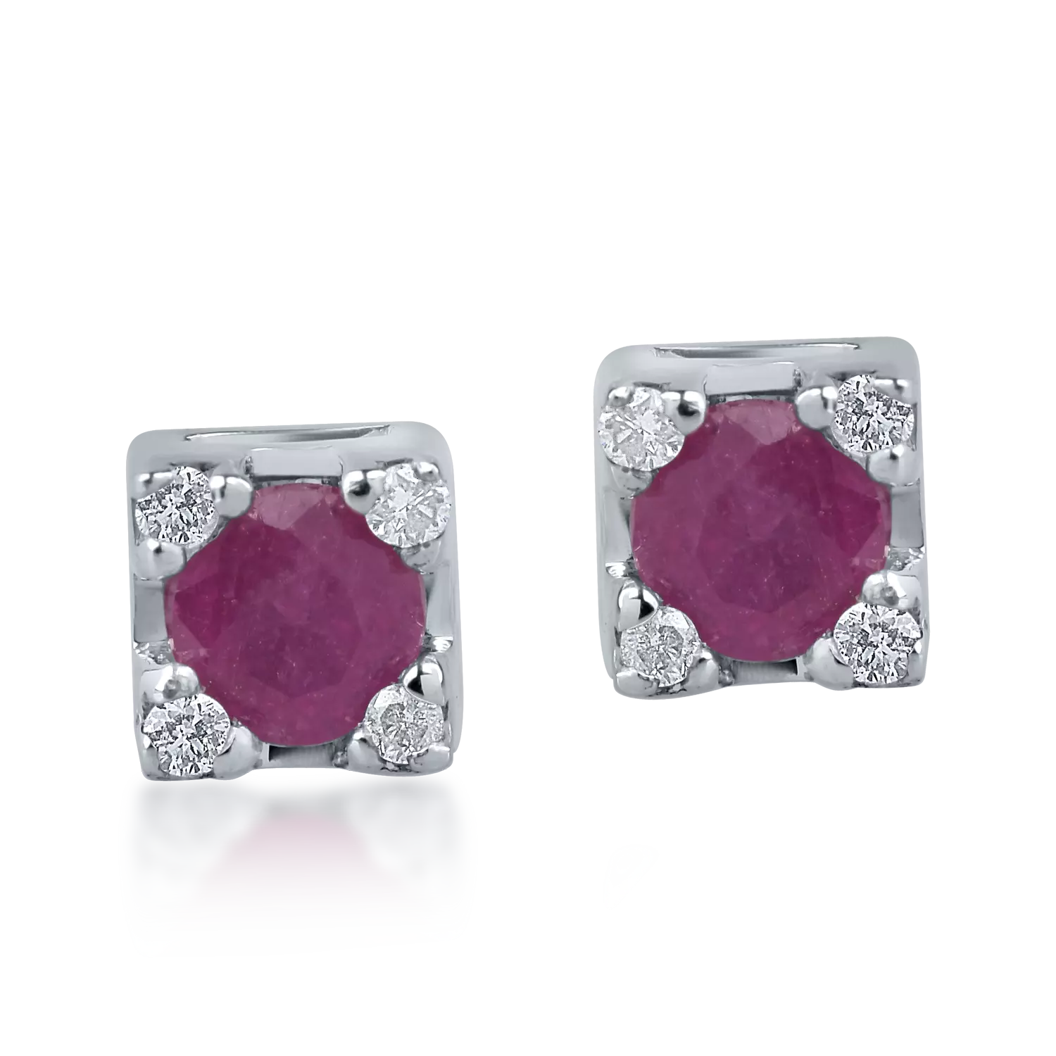 Fehérarany fülbevaló 0.34ct rubinokkal és 0.03ct gyémántokkal